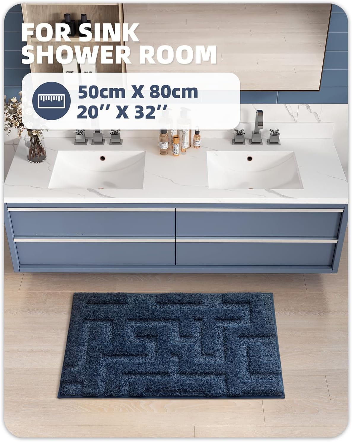Color G – Alfombras de baño azul marino, refresca tu baño con una alfombra de baño absorbente de microfibra azul oscuro, antideslizante, suave,