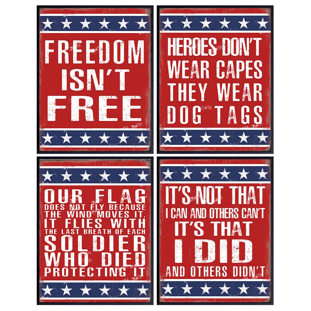 Patriotic Wall Decor Set Prints – American Flag Wall Art – Military Wall Decor – Gift for Veterans, Marine Corps, Army, Air Force, Navy, Coast