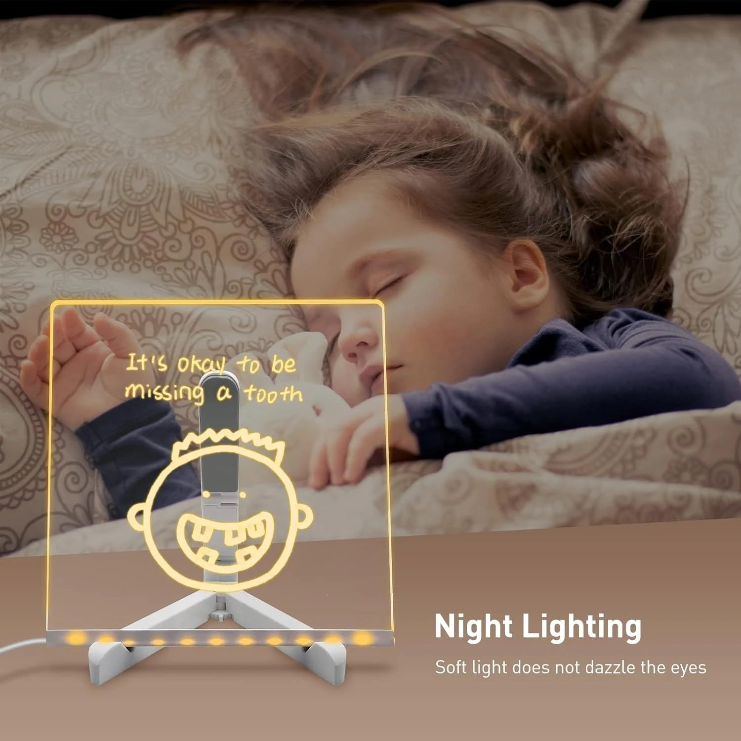 Tablero de notas LED con colores, tablero acrílico de borrado en seco con luz, pizarra de borrado en seco con soporte como un memo brillante,