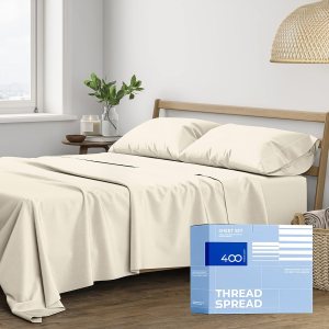 THREAD SPREAD Juego de sábanas de 100 % algodón dividido tamaño King para cama ajustable, juego de sábanas de satén de 5 piezas de 400 hilos, THREAD SPREAD Juego de sábanas de 100 % algodón dividido tamaño King para cama ajustable, juego de sábanas de satén de 5 piezas de 400 hilos,