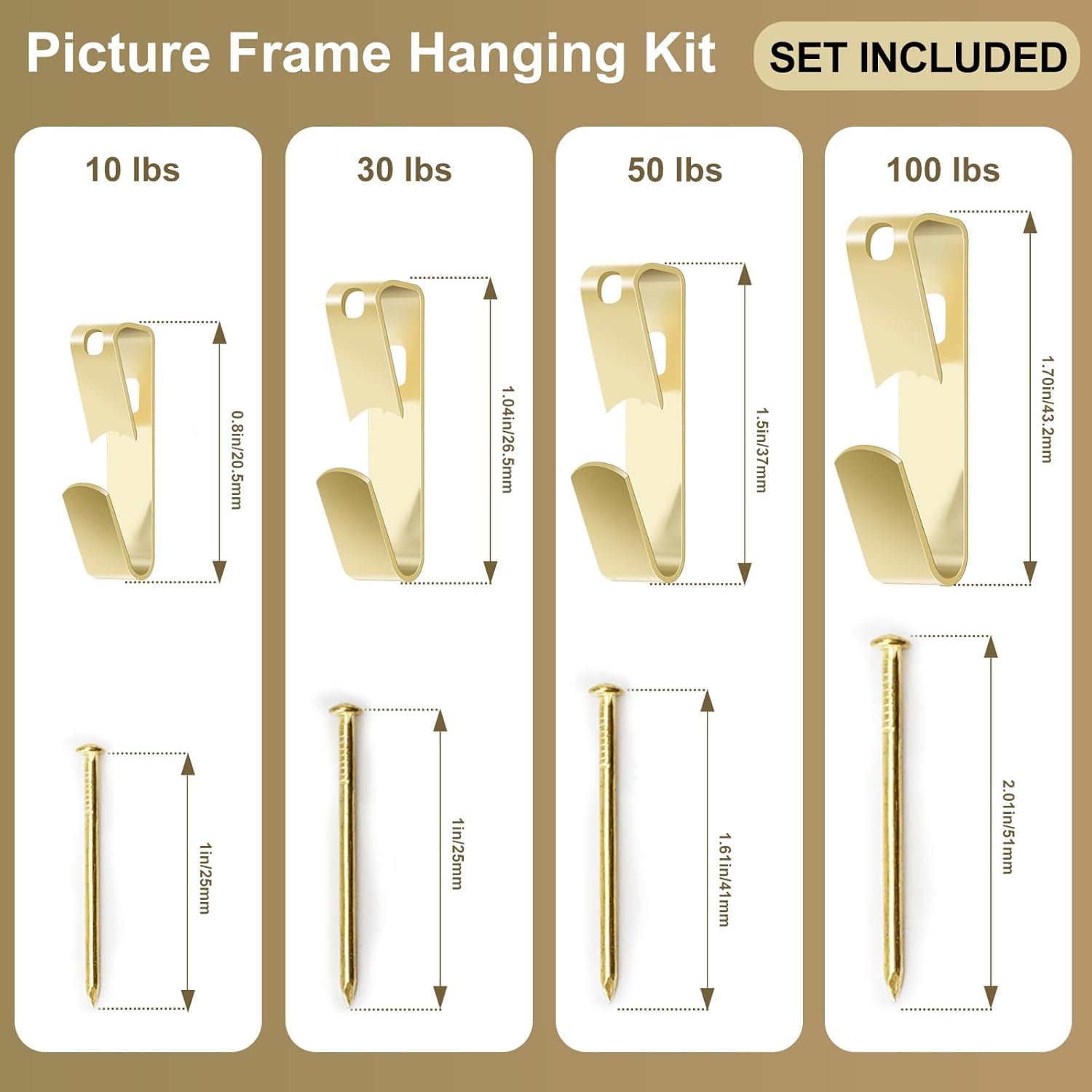 DrfzCa Kit para colgar cuadros, 322 ganchos para fotos, con accesorios para colgar cuadros de 10 a 120 libras, kit surtido para colgar cuadros en