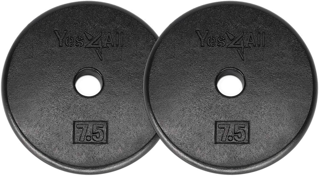 Yes4All – Platos de peso estándar de hierro fundido de 1, para 5, 7.5, 10, 15, 20, 25 libras (individual y par)