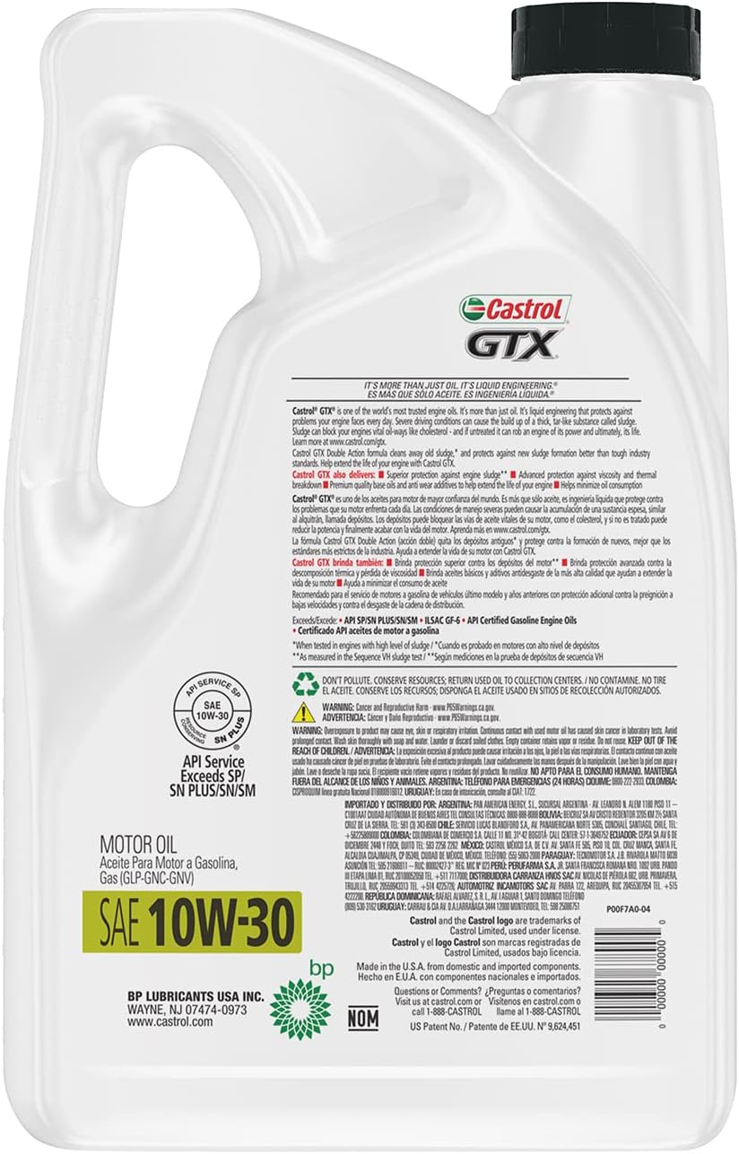 Castrol Aceite de motor convencional GTX 10W-30, 5 cuartos de galón, paquete de 2