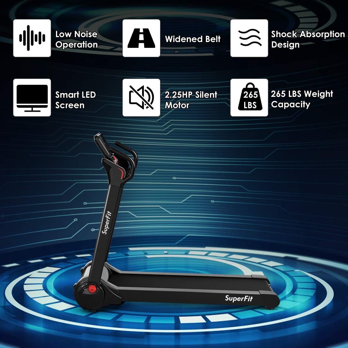 GYMAX Caminadora plegable, 2.25HP eléctrica motorizada para correr con pantalla táctil LED, cinta de correr portátil para entrenamiento