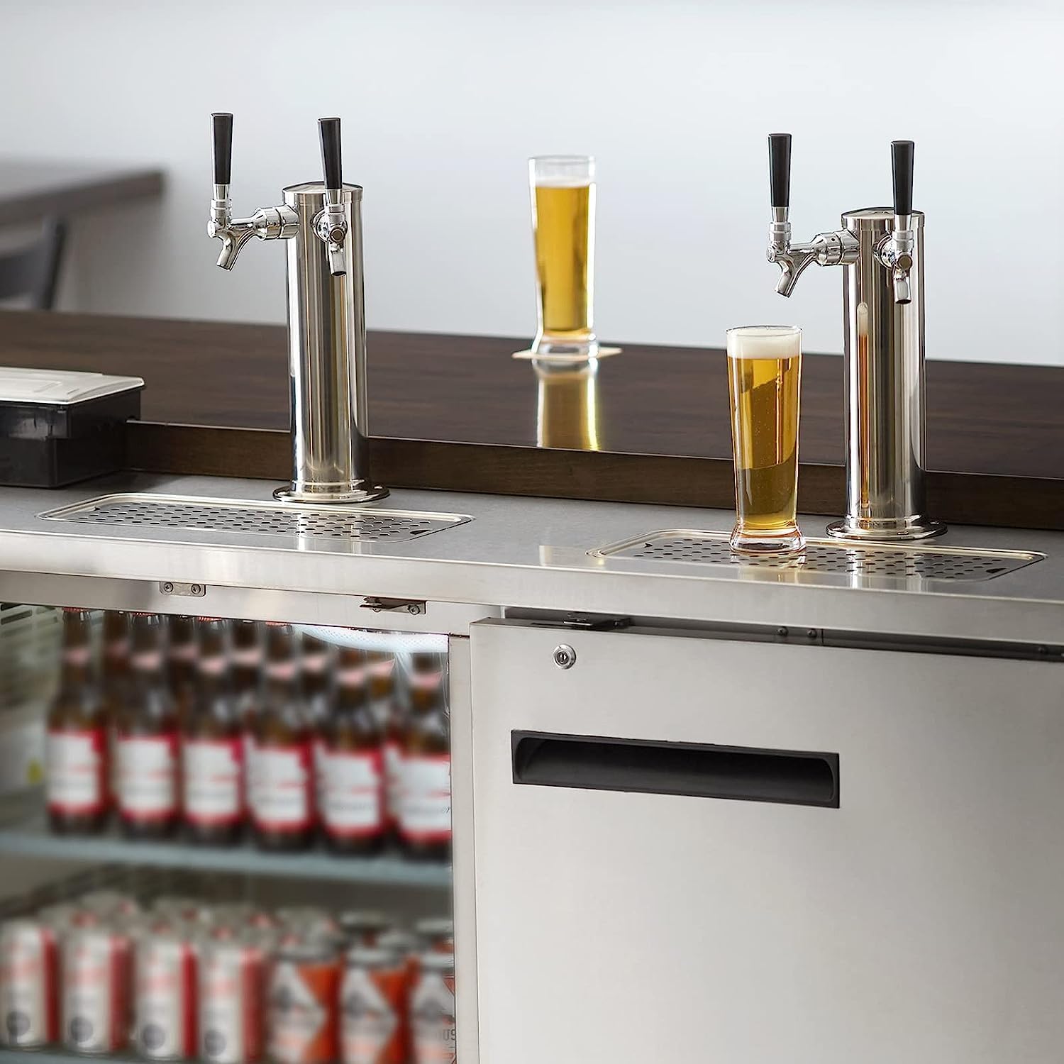TMCRAFT Dispensador de torre de cerveza de barril de doble grifo, kit dispensador de torre de cerveza de acero inoxidable pulido con tubo premontado