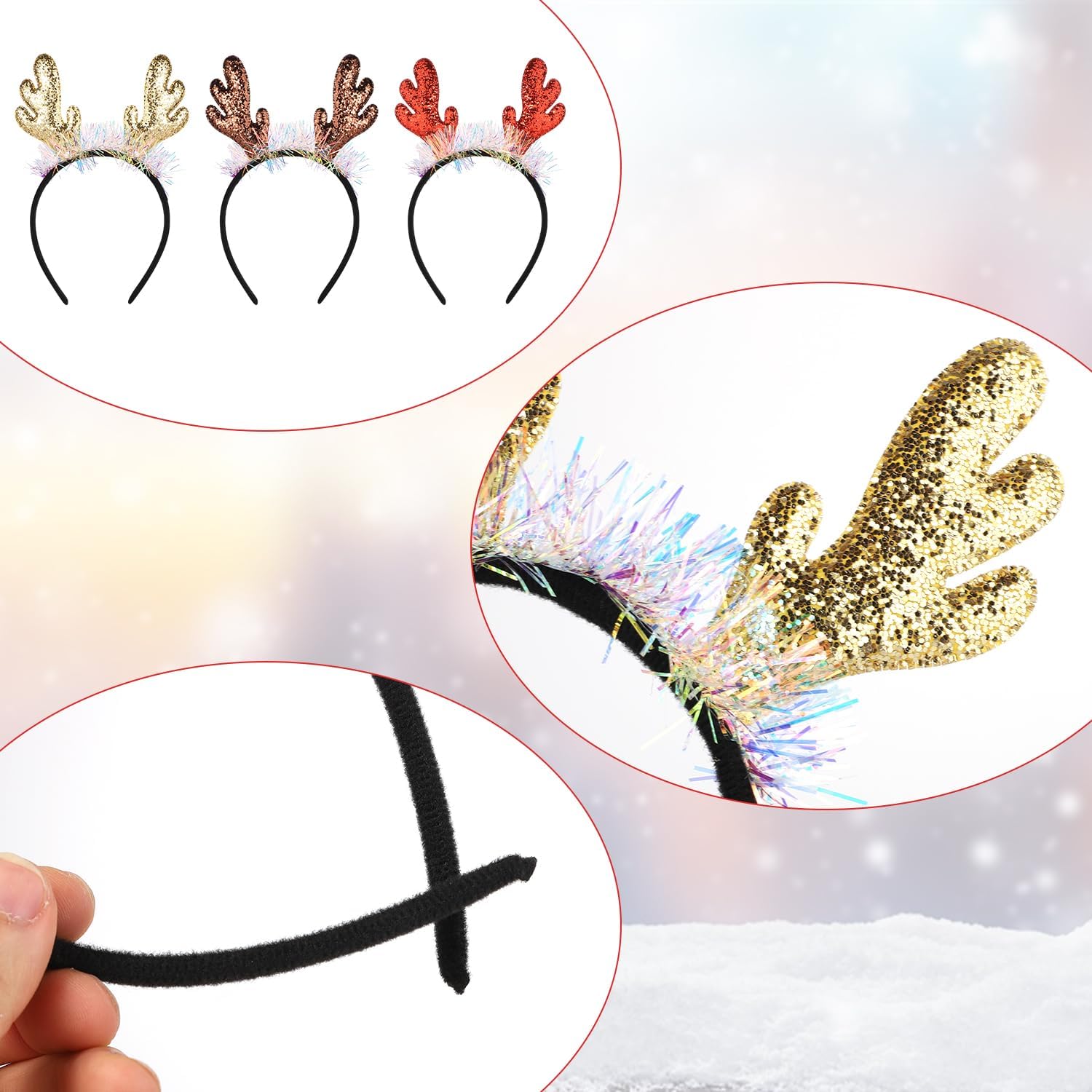 LUTER 3 diademas de cuernos de reno, accesorios para el cabello de Navidad, diadema de alce, diadema de cuernos de ciervo, diademas de elfo de