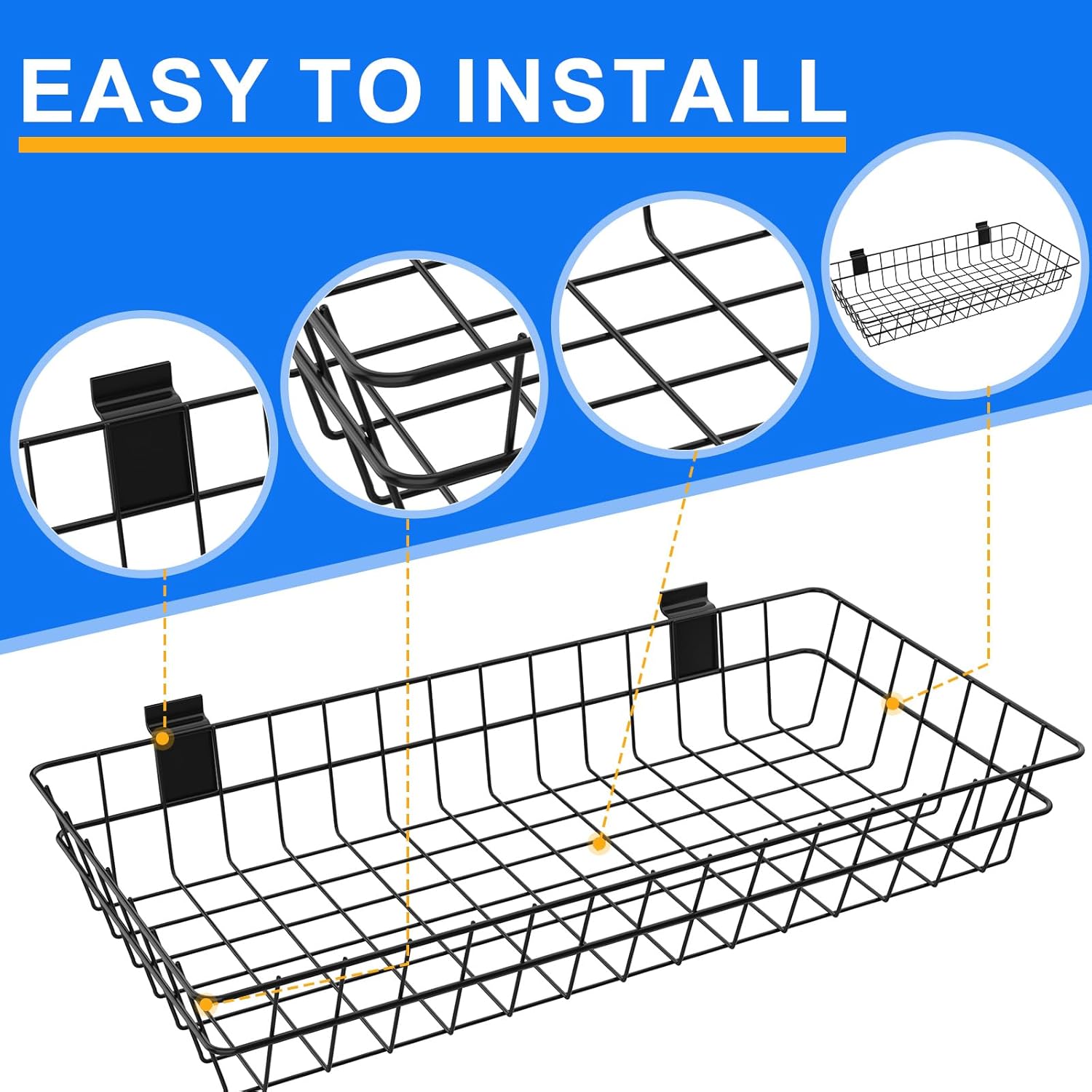 Paquete de 2 cestas de pared de listones extra grandes, 24 x 12 x 4 pulgadas, cesta de alambre colgante para pared de PVC con listones de metal