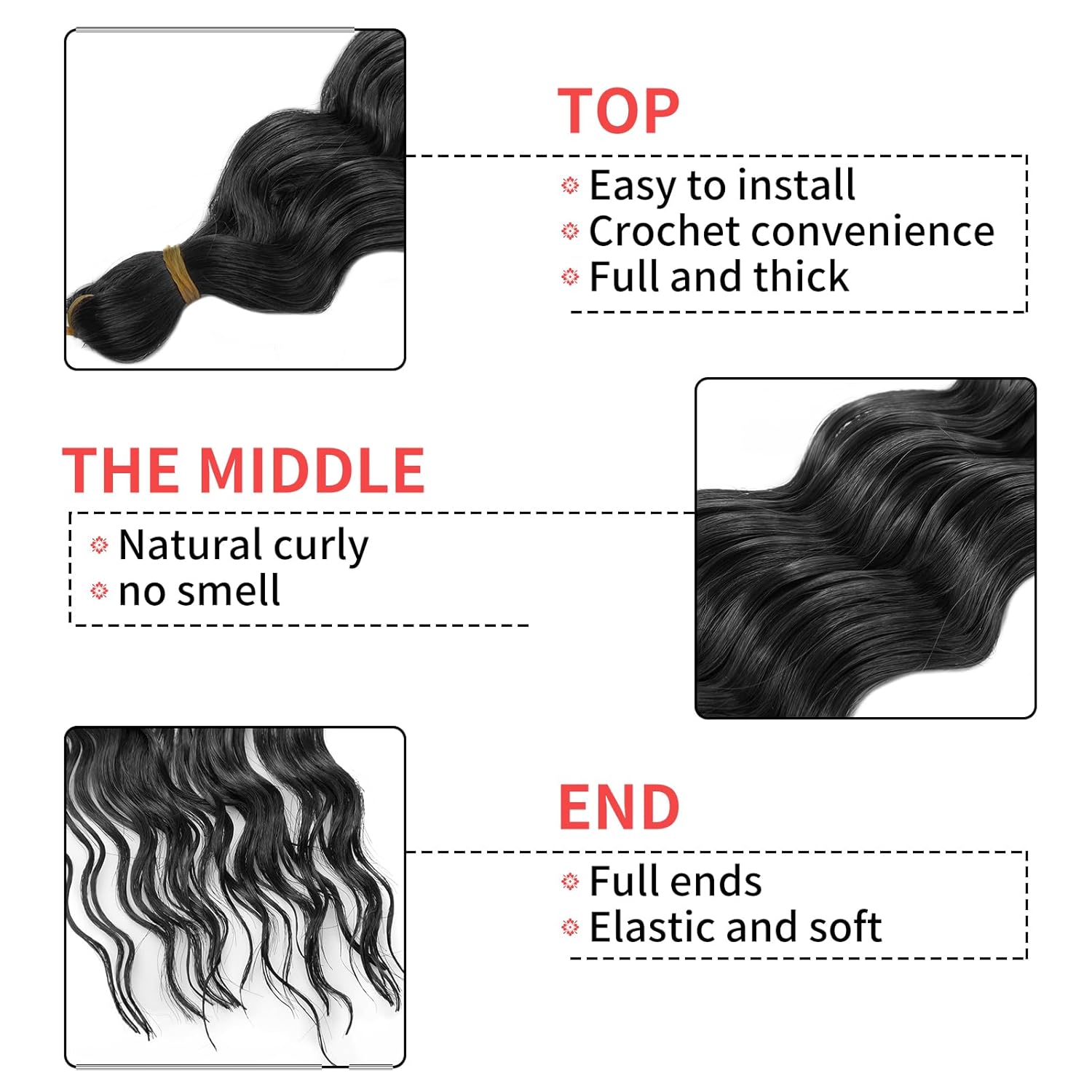 Extensiones de cabello sintético de 22 pulgadas con ondas profundas, cabello sintético rizado para mujeres negras (22 pulgadas, paquete de 1), color