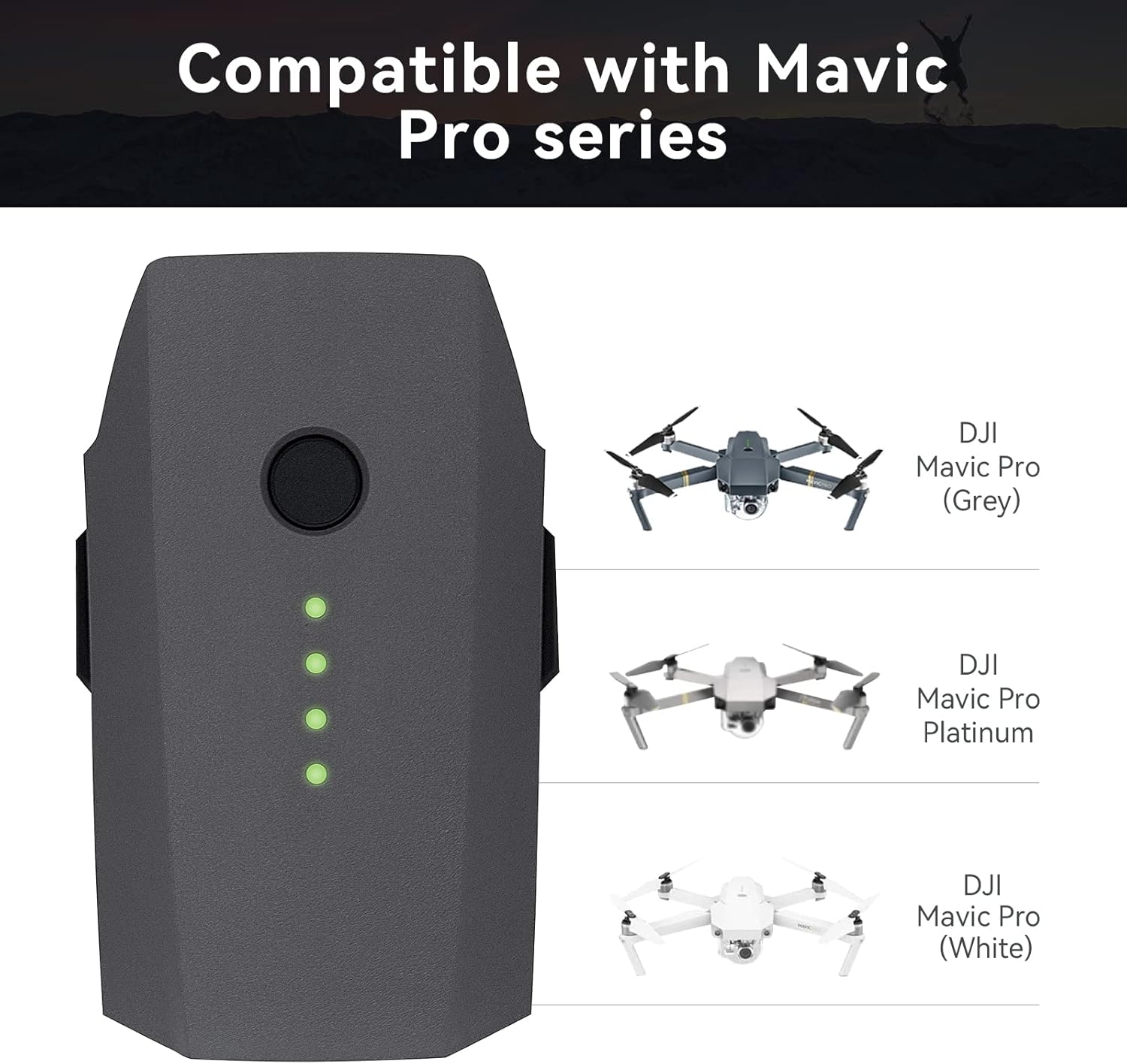KUWATA Mavic Pro – Batería de repuesto de 2 unidades, batería de vuelo inteligente (FB1-3830mAh-11.4V) para DJI Mavic Pro y Mavic Pro Platinum (no