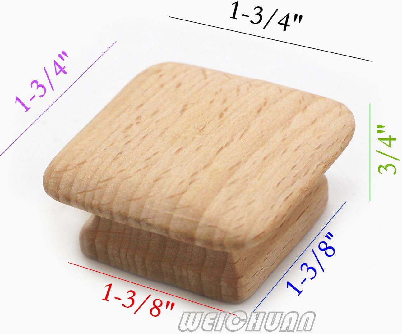 WEICHUAN 10 tiradores cuadrados de madera sin terminar para cajones  pomos de cajones de muebles de gabinete tiradores (longitud y ancho 1-34