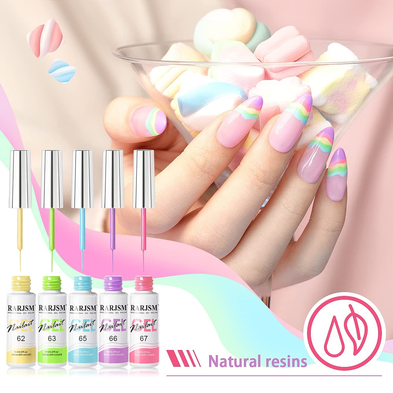 RARJSM Gel Liner Nail Art, colección de algodón de azúcar, juego de esmalte de uñas en gel para dibujo de alambre para diseño de uñas