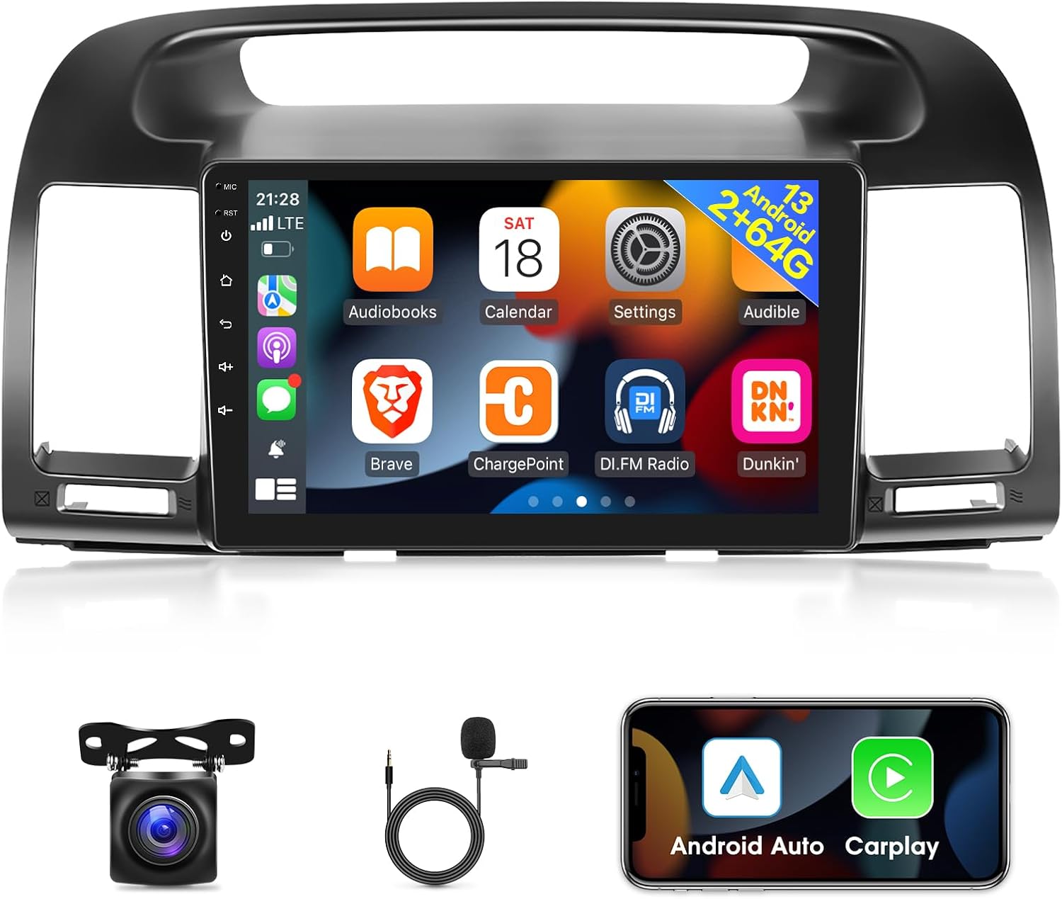 2G+64G Android 13 Radio de coche para Toyota Camry 2000 2001 2002 2003 2004 2005 2006, pantalla táctil estéreo de 9 pulgadas, Apple CarplayAndroid
