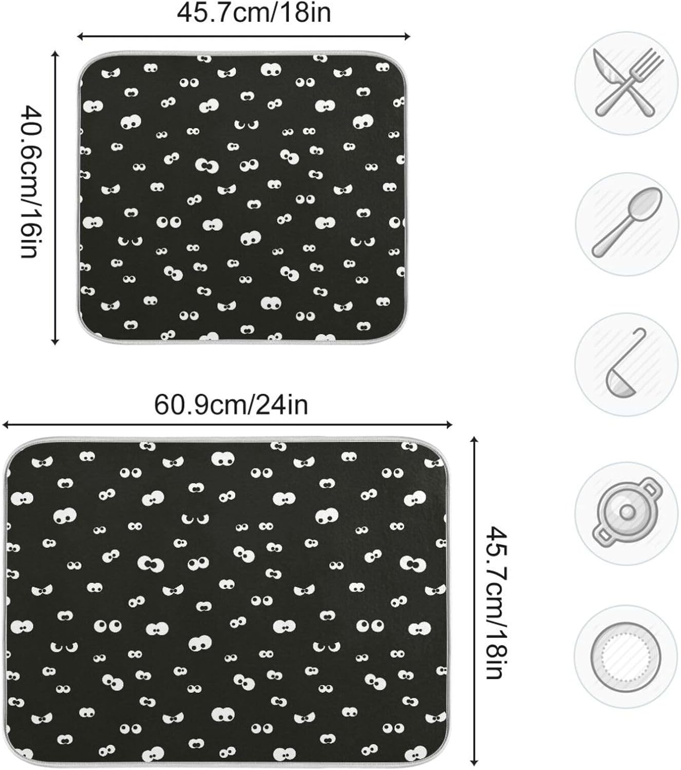Spooky Eyes Drying Dish Mat Washnable Absorbent Kitchen Counter Top Mat Drying Matt Kitchen Counter Tapete Para Cocina 16” x 18”