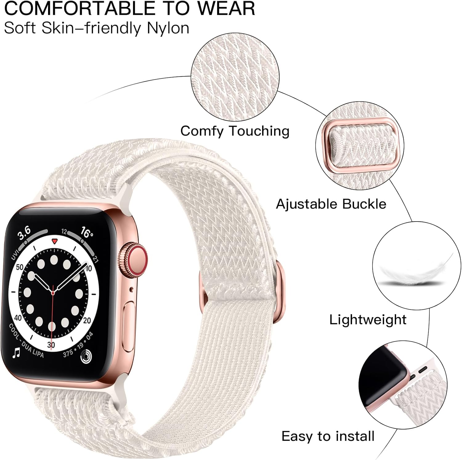 Lerobo Correa elástica de nailon para reloj Solo Loop, compatible con Apple Watch Series 1-9, SE, Ultra 38404142441.772 in, correa de repuesto