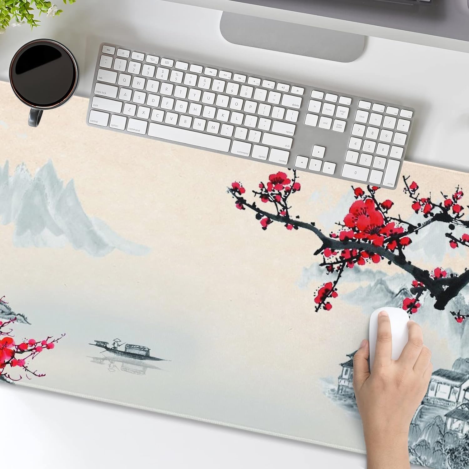 Sakura – Alfombrilla de mouse grande para videojuegos, tamaño XXL, diseño de flor de cerezo, base de goma antideslizante de 35.4 x 15.7 pulgadas con