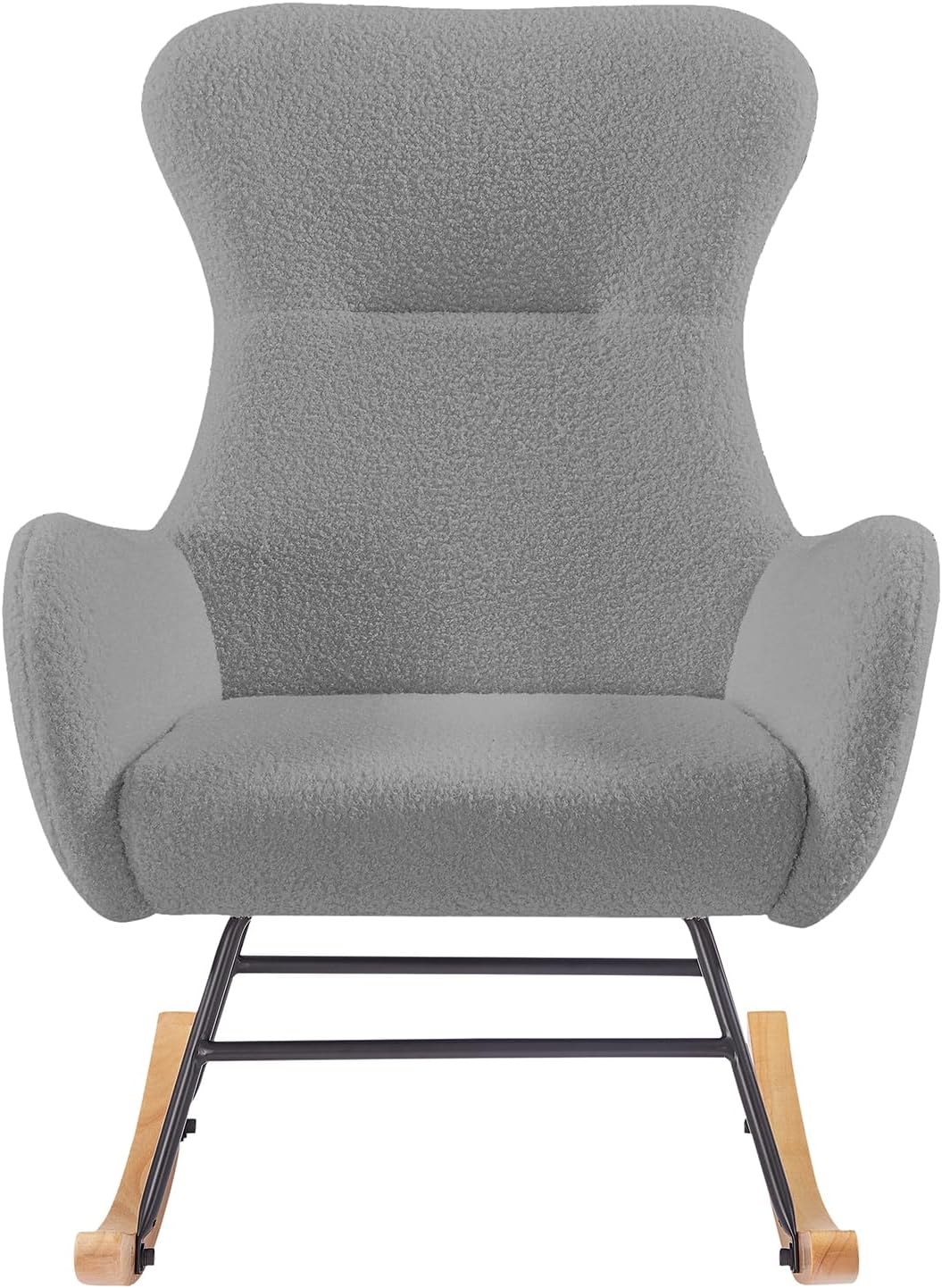 Silla mecedora moderna con acento tapizado, con respaldo alto y reposabrazos para sala de estar (tela de peluche gris)