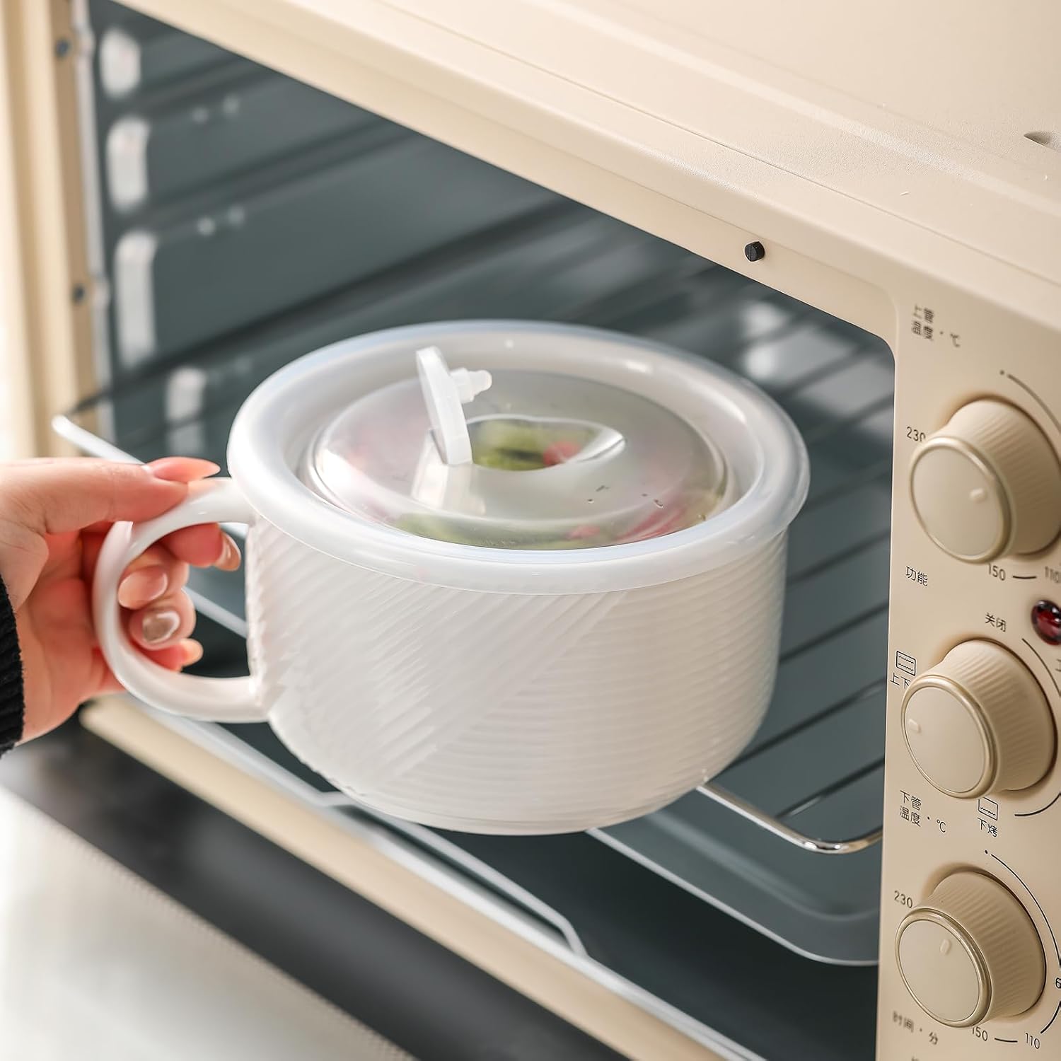 Adewnest Tazón de sopa de gran tamaño con asa cuenco de cerámica para ramen de 38 onzas con tapa, apto para microondas con asa, taza de sopa
