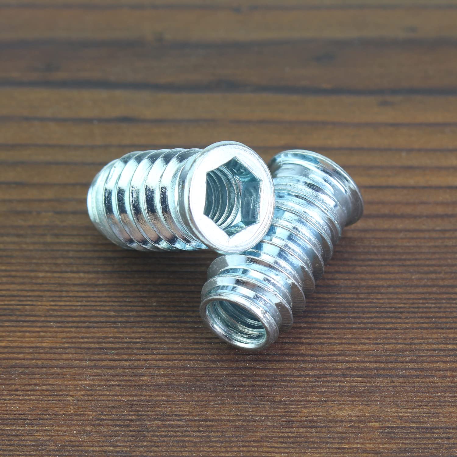 Kindroufly Insertos roscados de 516″-0.709 x 0.984 in, insertos de tuerca, insertos de madera, acero al carbono chapado en zinc azul, insertos