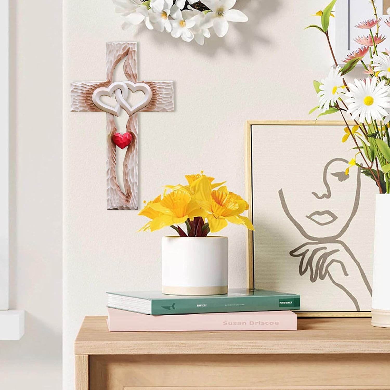 Oooct Cruz tallada, decoración de pared de cruz, cruz de amor de resina, nunca separa la cruz de amor, gran regalo cristiano, regalo de arte de