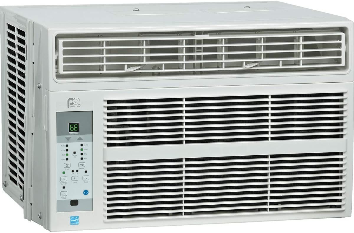 PerfectAire Aire acondicionado Energy Star de 8,000 BTU de 115 voltios con control remoto de función completa, kit de instalación, 350 pies cuadrados