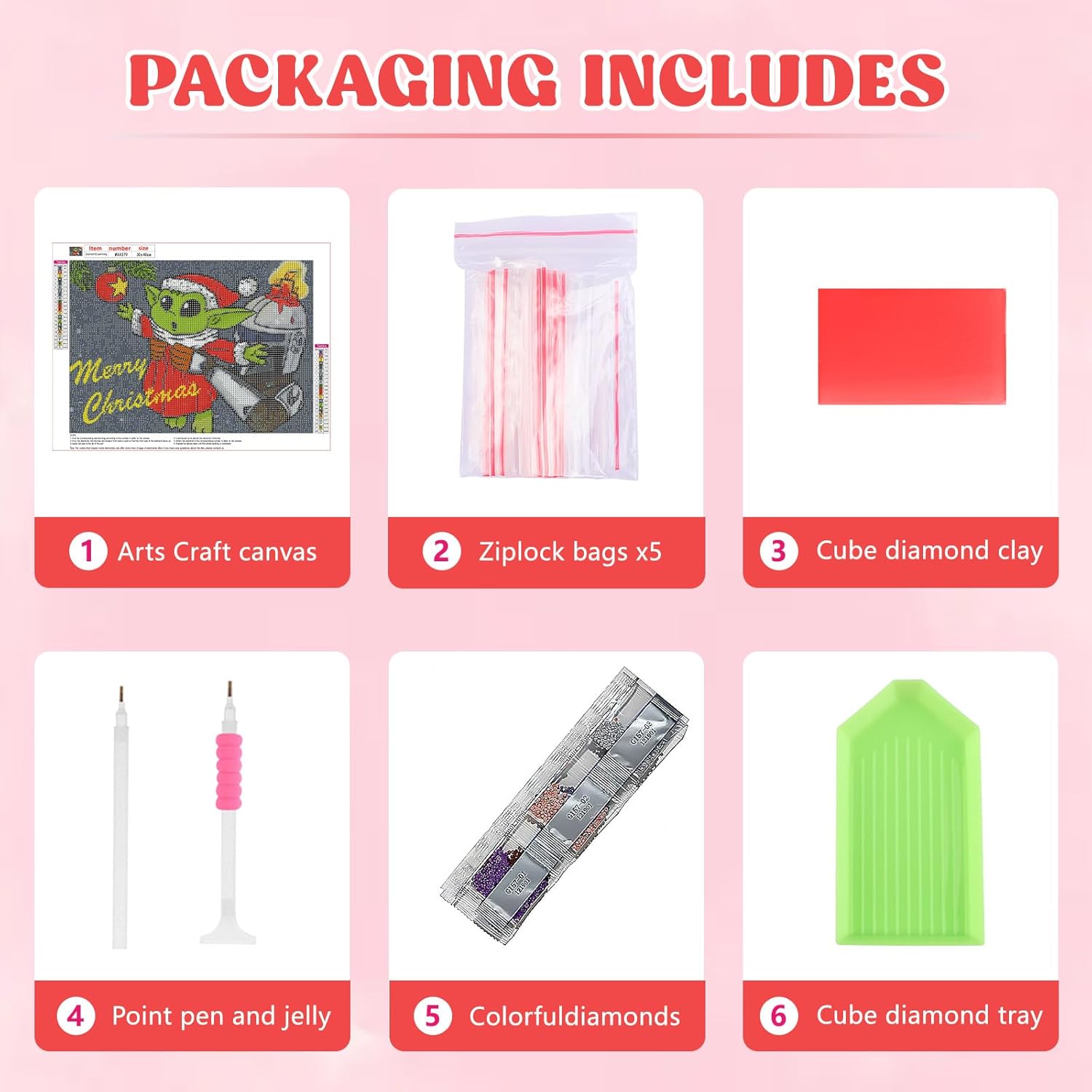 RICUVED Kits de pintura de diamantes para adultos, kits de arte de diamantes de Yoda de Navidad, taladro redondo completo, pintura de diamantes de