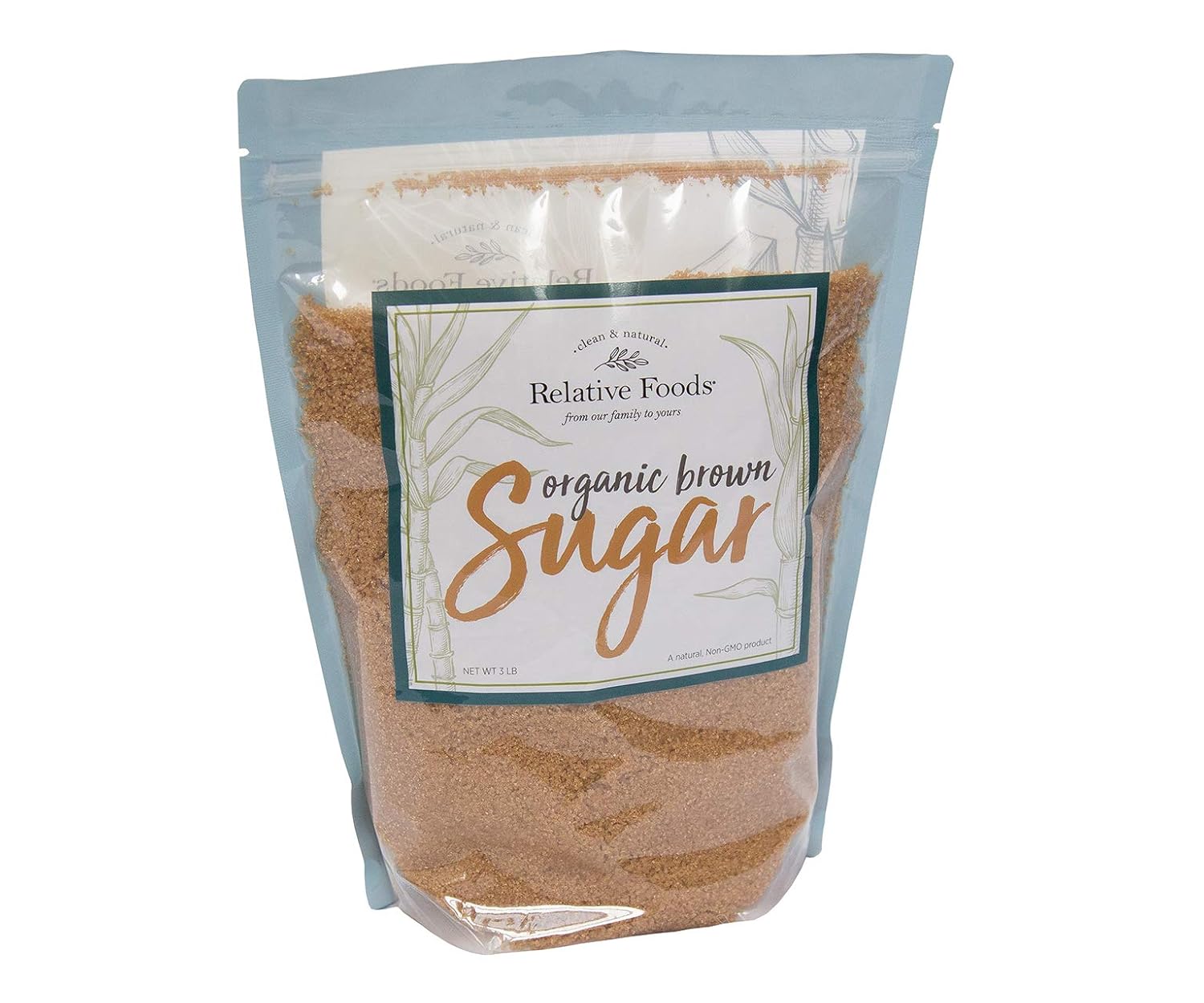 Relative Foods Bolsa resellable de azúcar moreno orgánico de 3 libras. Empaquetada en nuestra instalación sin alérgenos, sin gluten. Certificado sin