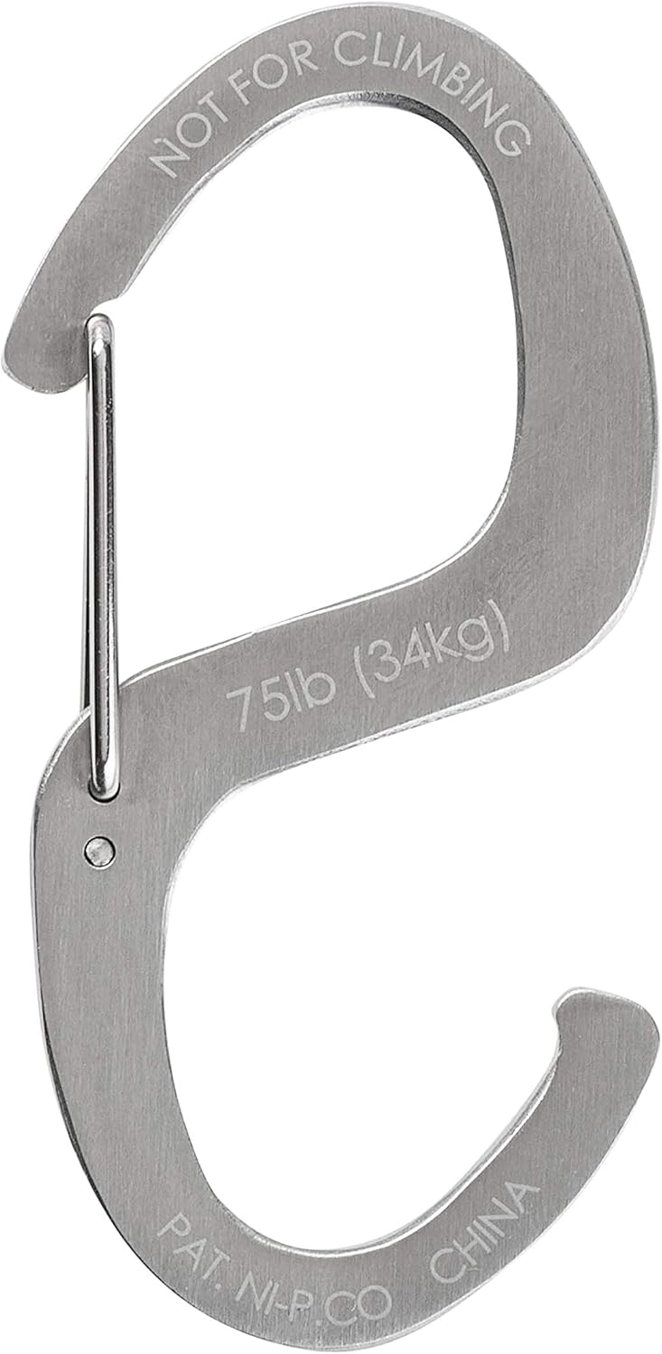Nite Ize S-Biner Hook ‘N Hold – Gancho en S de acero inoxidable con clip, para sartenes, herramientas y plantas, acero inoxidable (paquete de 2)