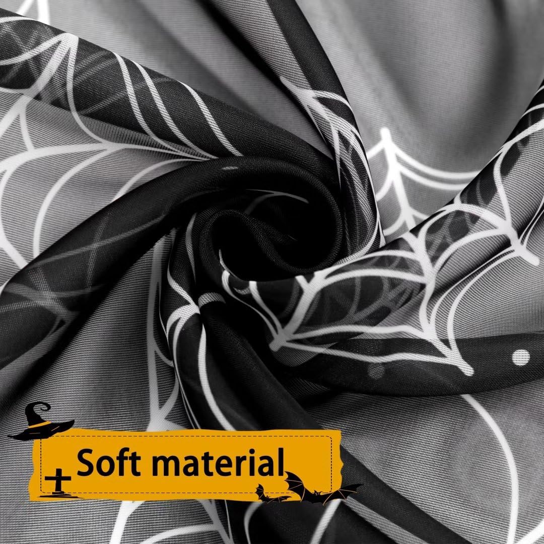Karseteli Cortinas de Halloween para sala de estar, cortinas transparentes negras de 84 pulgadas de largo, 2 paneles de decoración de Halloween para