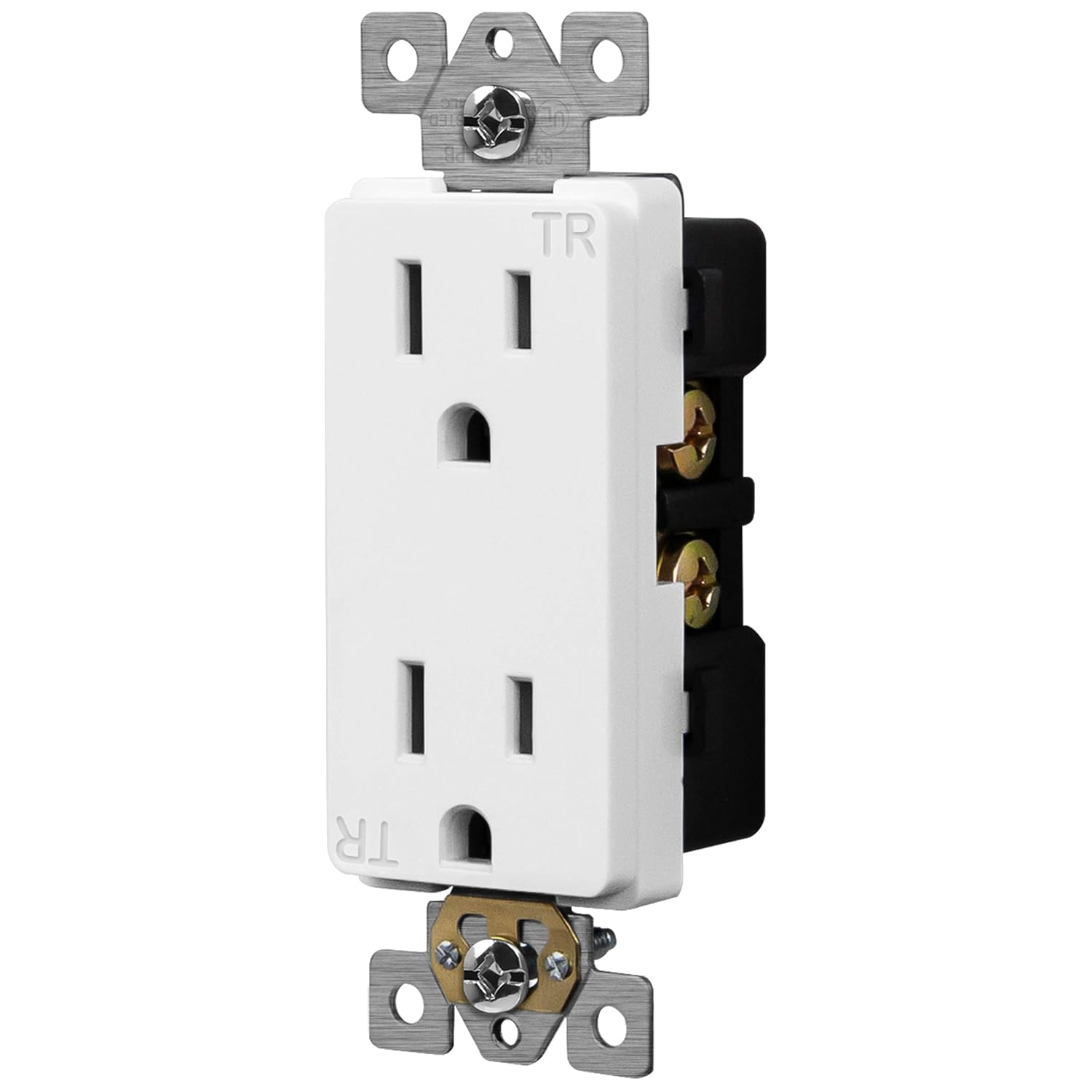 ENERLITES Salida decorativa de grado industrial, 15A 125V, receptáculo dúplex resistente a manipulaciones, autoconectable, 5-15R, 2 polos, conexión