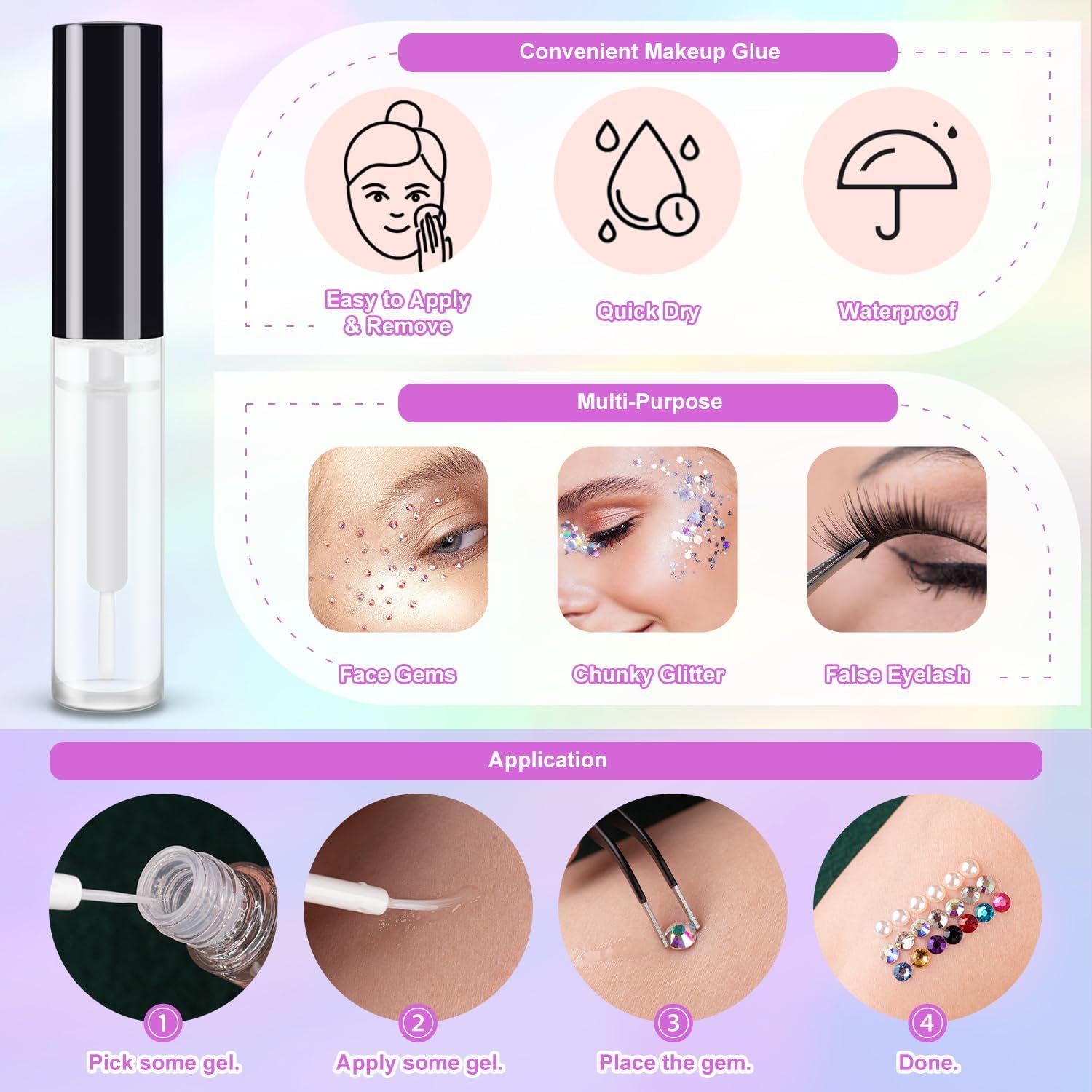Juego de 12 colores que brillan en la oscuridad, purpurina holográfica brillante con pegamento de maquillaje para cuerpo, cara, ojos, cabello, uñas,
