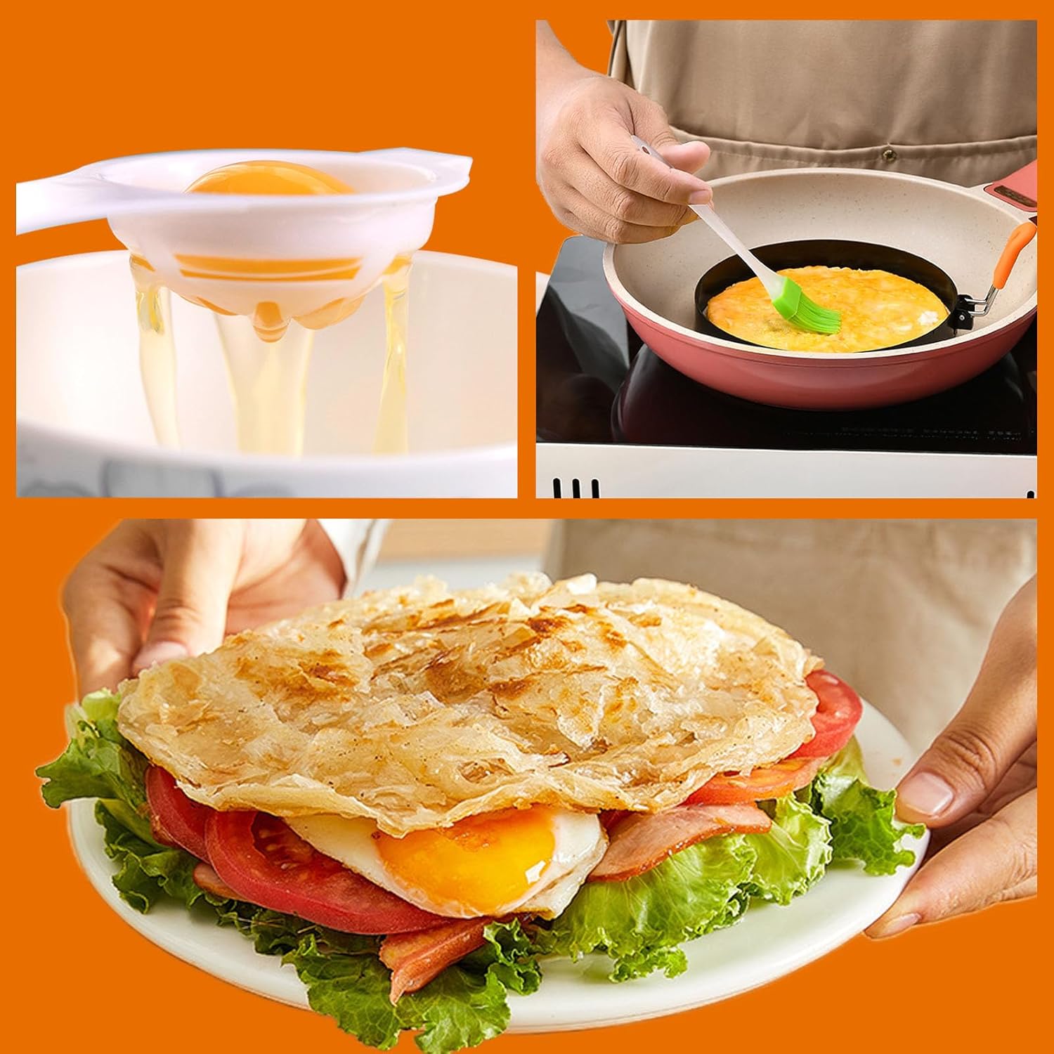 2 paquetes de moldes para panqueques de 8 pulgadas, anillo grande para huevos de tortilla para freír huevos, anillos redondos de cocina con mango
