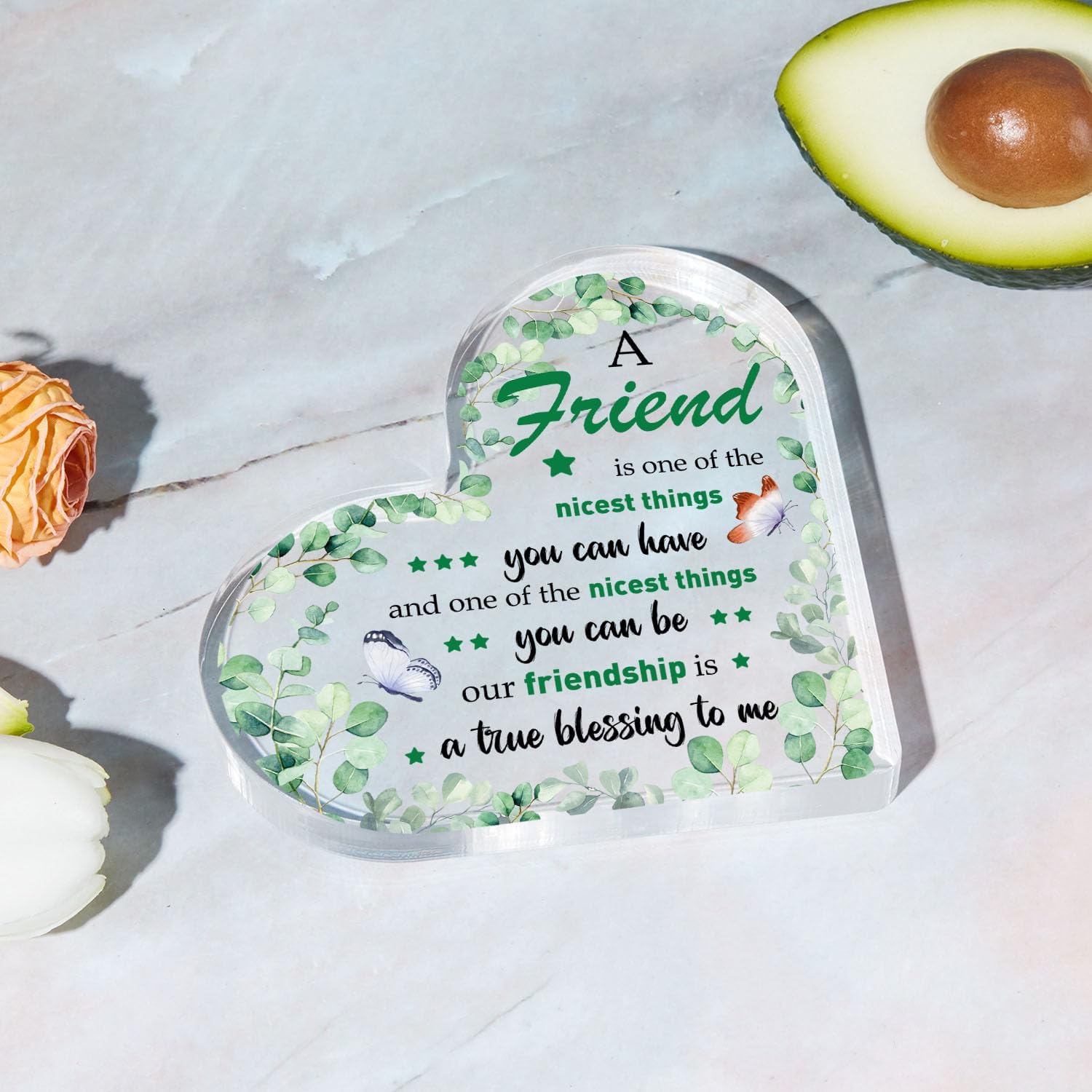 Placa acrílica con texto en inglés “Friendship Blessing to Me”, con cita de agradecimiento, regalos de agradecimiento para amiga, mujer, eucalipto,