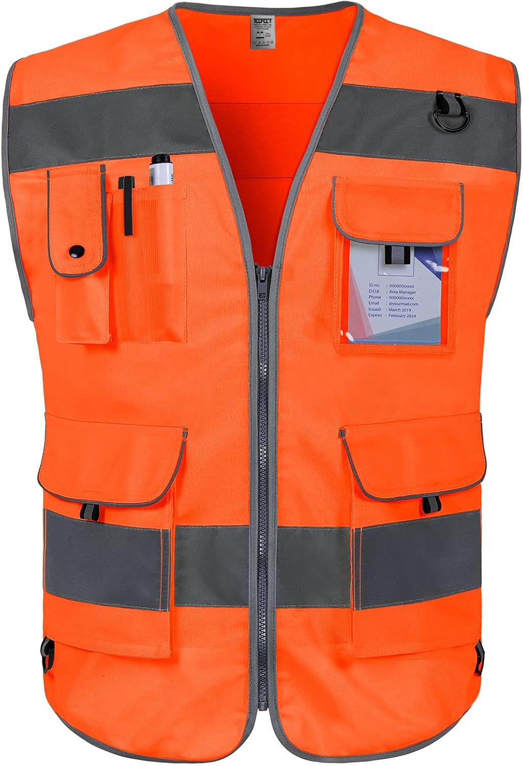 TCCFCCT – Chaleco de alta visibilidad, chaleco de seguridad reflectante para trabajo con 9 bolsillos para hombres y mujeres, chaleco con tiras