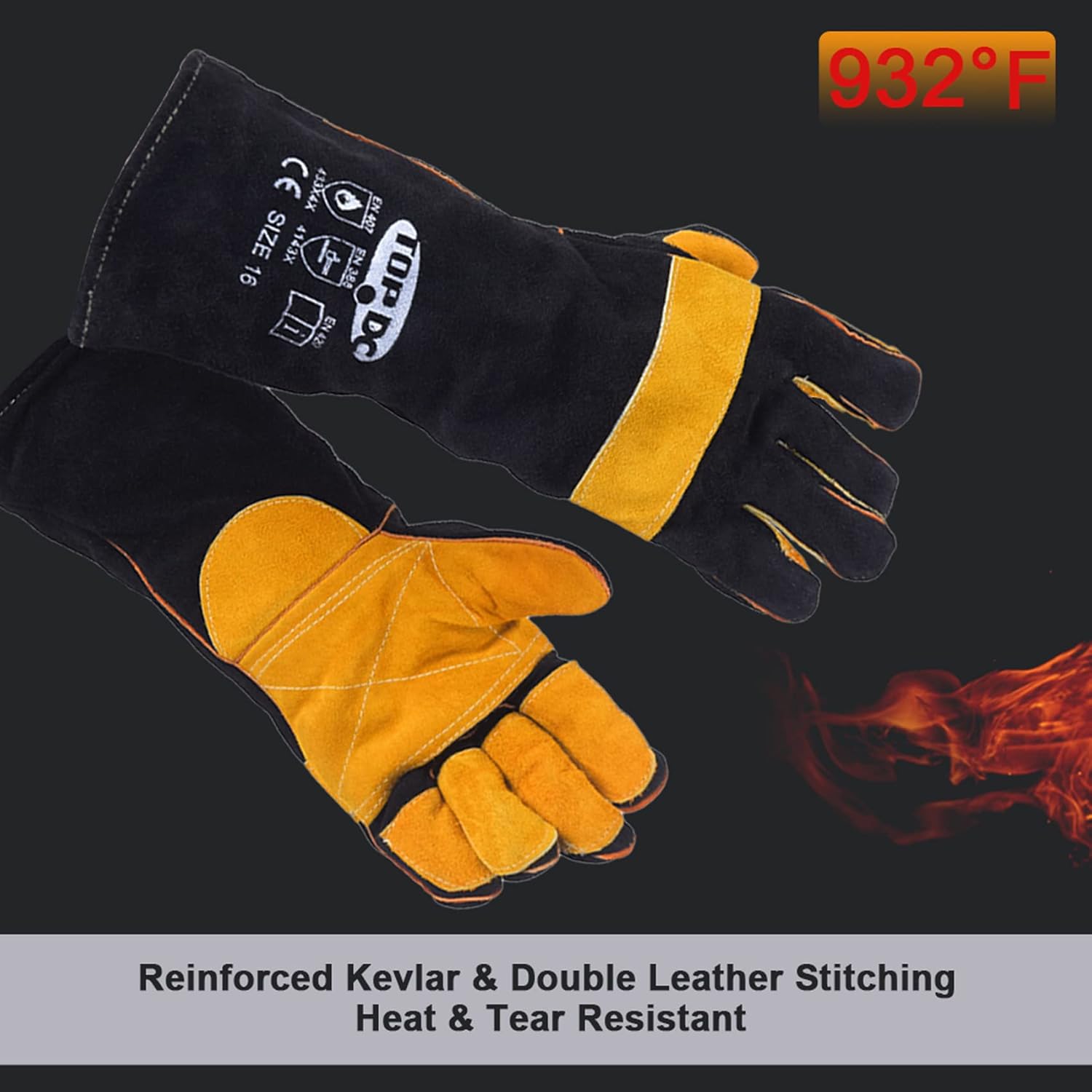 TOPDC Guantes de soldadura de 16 pulgadas con pantalla de visualización grande de 3.94 x 2.64 pulgadas, casco de soldadura de oscurecimiento