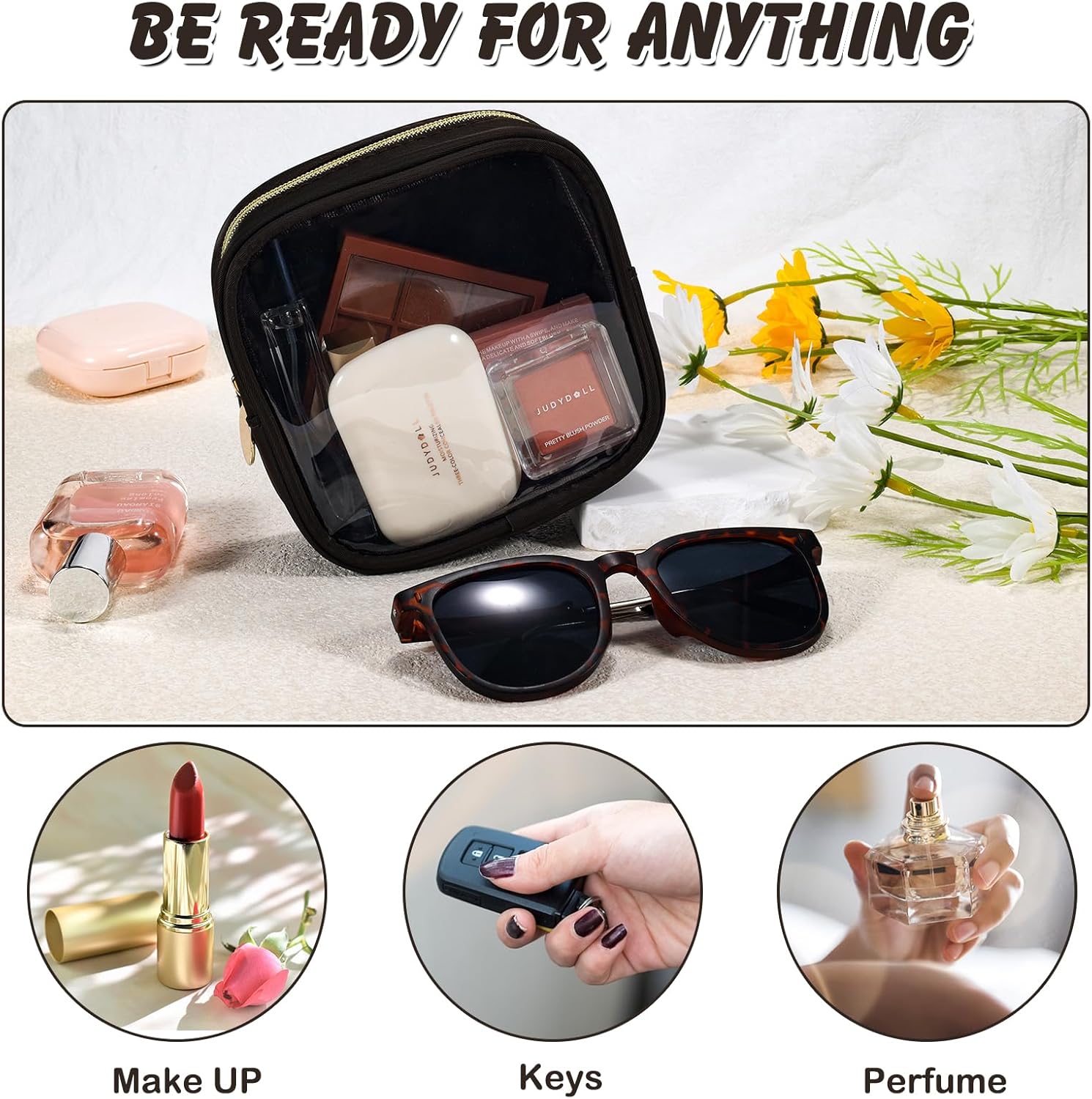 Mini bolsa de maquillaje para bolso, pequeña bolsa transparente, pequeña bolsa de cosméticos de nailon y PVC, bolsa organizadora de artículos de