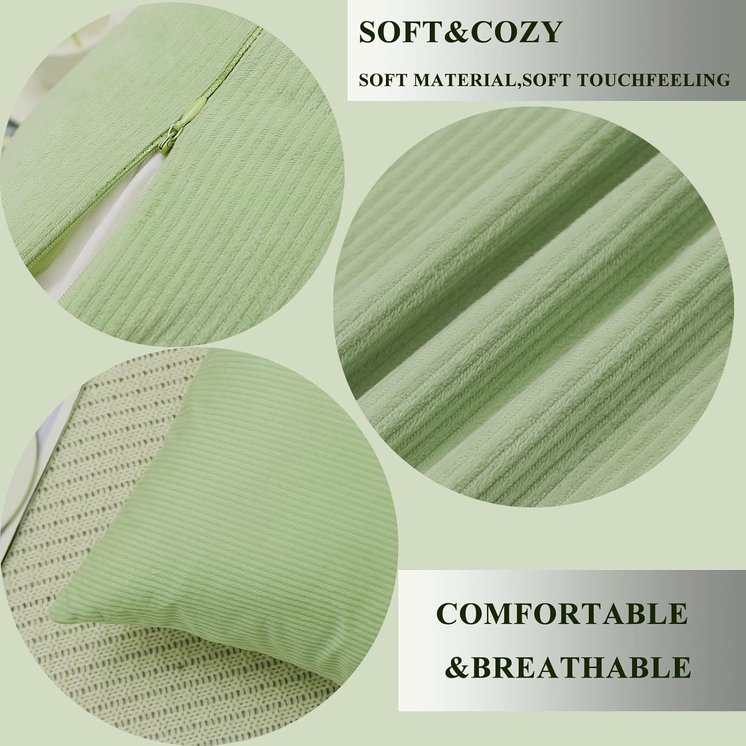JIAHANNHA Fundas de almohada de terciopelo verde salvia de 18 x 18 pulgadas, paquete de 2 fundas cuadradas decorativas suaves a rayas para sofá,