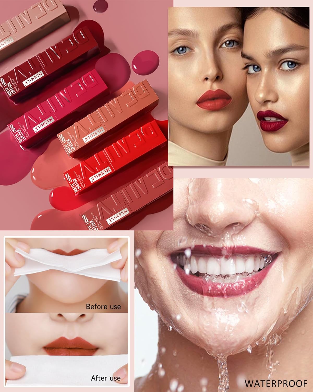 Juego de lápices labiales líquidos mate, 3 unidades, tinte de tinte de labios de alta pigmentación, brillo labial de terciopelo mate, hasta 16 horas