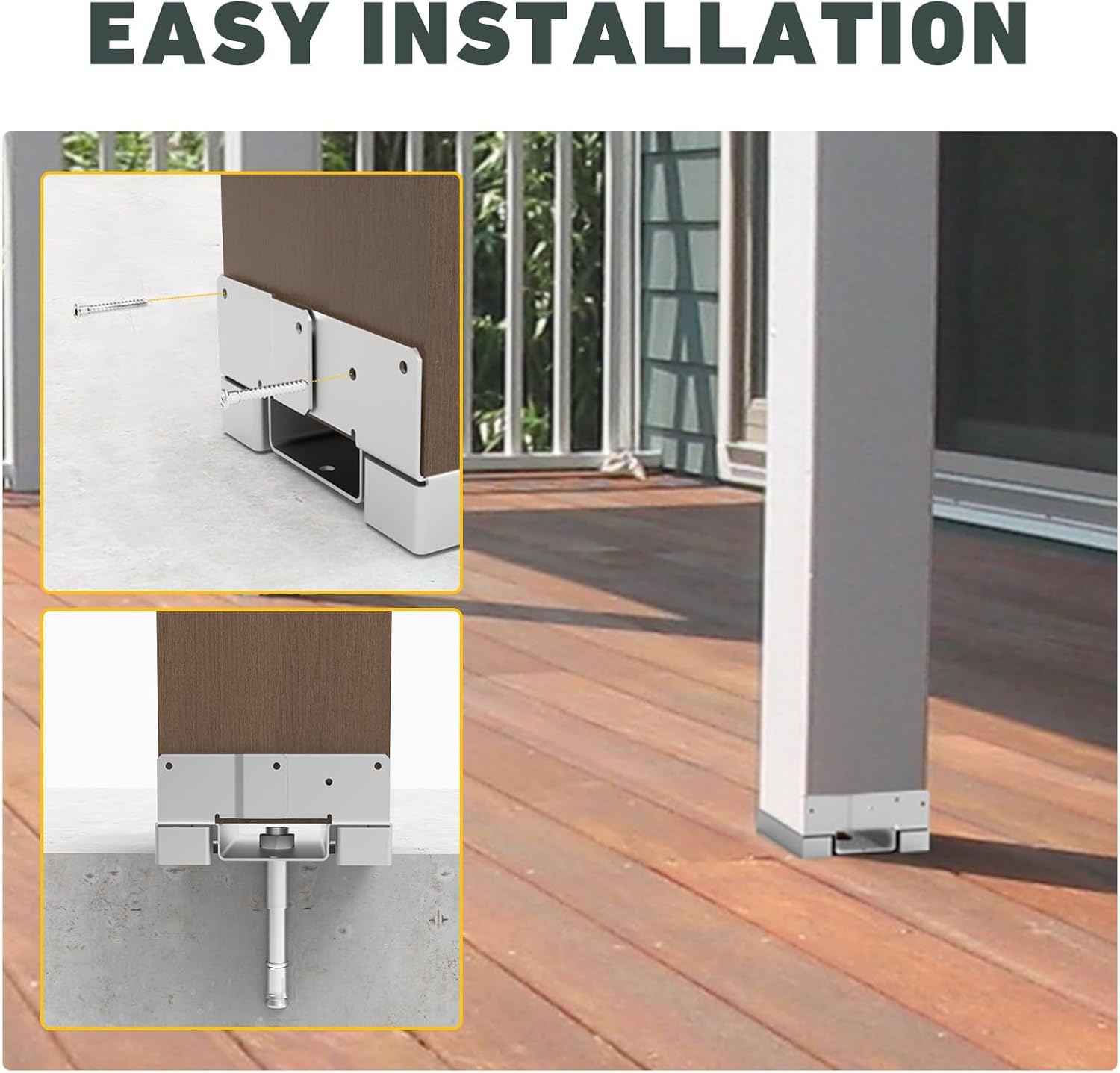 Base de poste de 4 x 4 (tamaño interior 3 12 x 3 12 pulgadas), soportes de poste de madera ajustables para hormigón para terrazapatioglorietapérgola