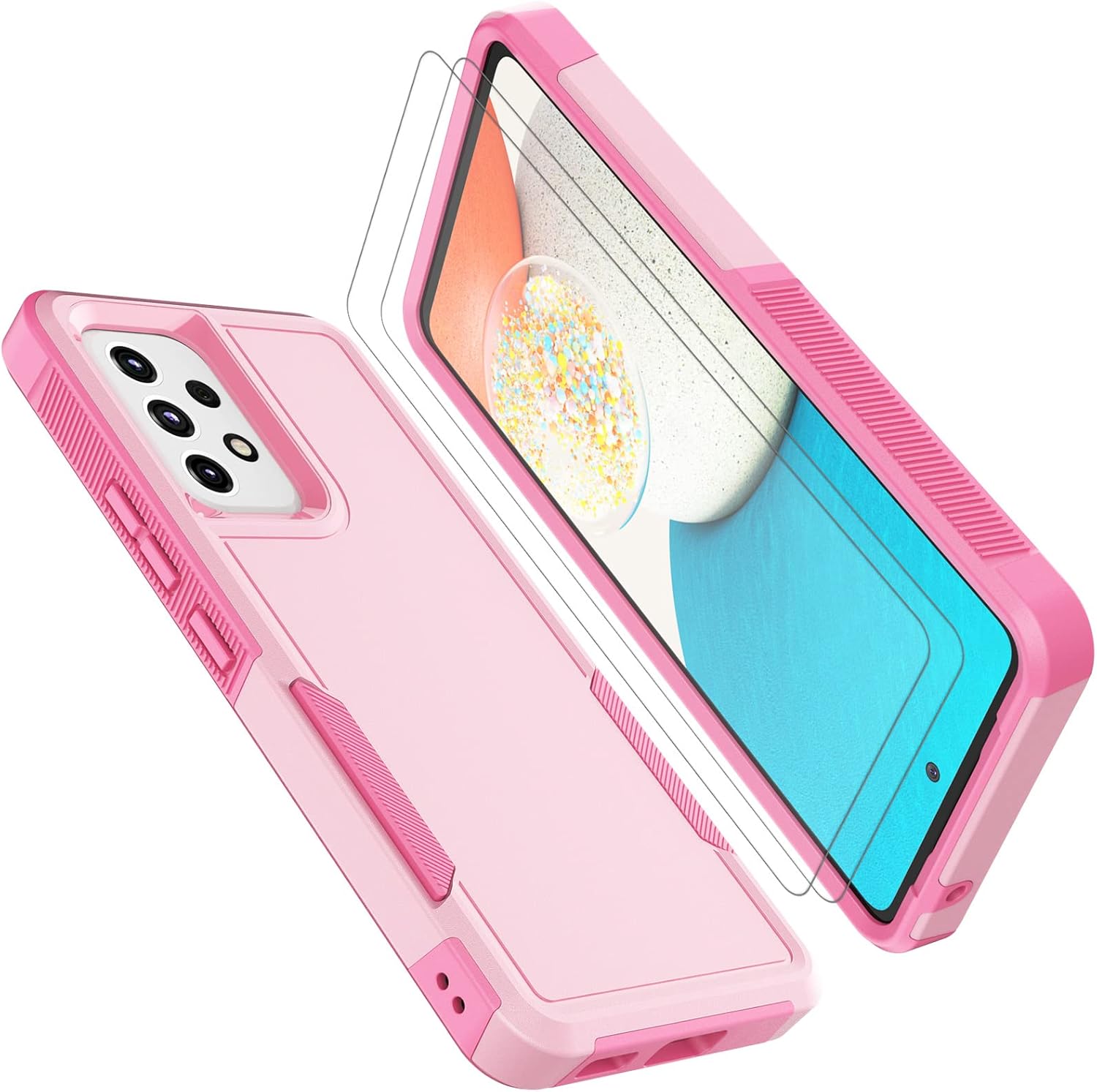 Tekcoo Funda para Galaxy A53 5G  SM-A536  2 protectores de pantalla de vidrio templado  Parachoques texturizados antideslizantes prueba de caídas de