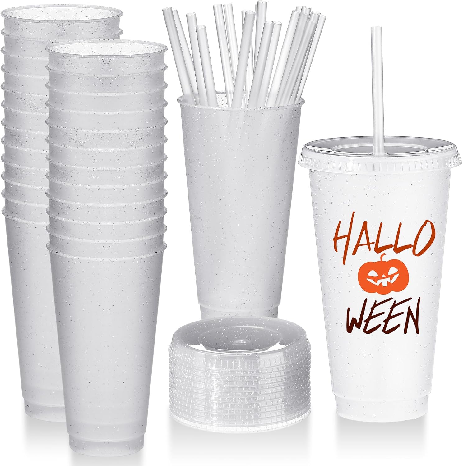Dandat 24 vasos de plástico con tapa y pajita, vasos reutilizables de 24 onzas, vaso de café helado con purpurina a granel, taza de viaje para niños