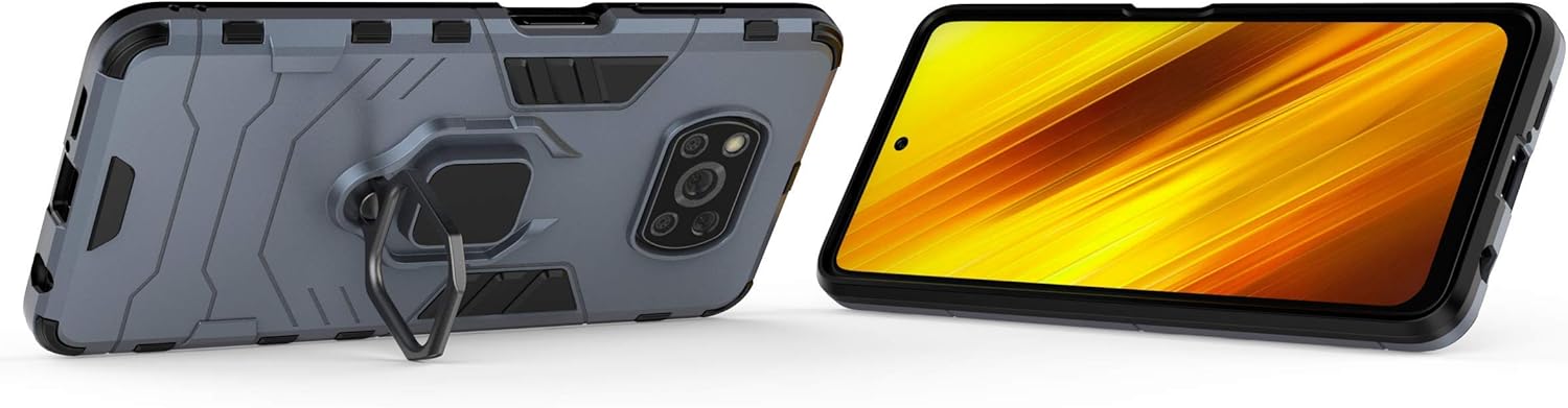 Funda compatible con Xiaomi Poco X3 NFC, compatible con Xiaomi Poco X3 ProPoco X3 Case Ring Stand 2 en 1 Funda Azul