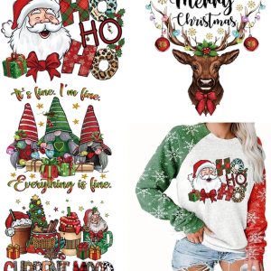 Calcomanías de transferencia para planchar de Navidad, parches para planchar con Papá Noel, lavables, calcomanías de transferencia térmica, árbol de Calcomanías de transferencia para planchar de Navidad, parches para planchar con Papá Noel, lavables, calcomanías de transferencia térmica, árbol de