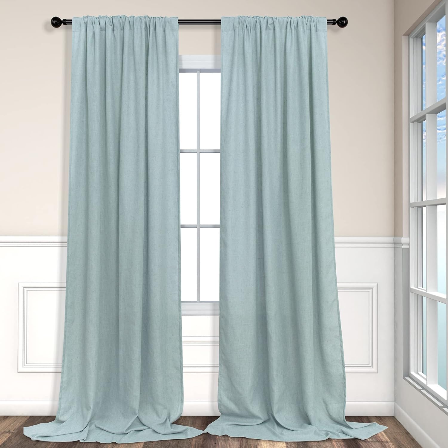 2 paneles de cortinas de lino, 96 pulg8 pies L, bolsillo pcortineropestañas tras., semitraslúc.,psala estardormitoriospahabit.niños, (gris verde