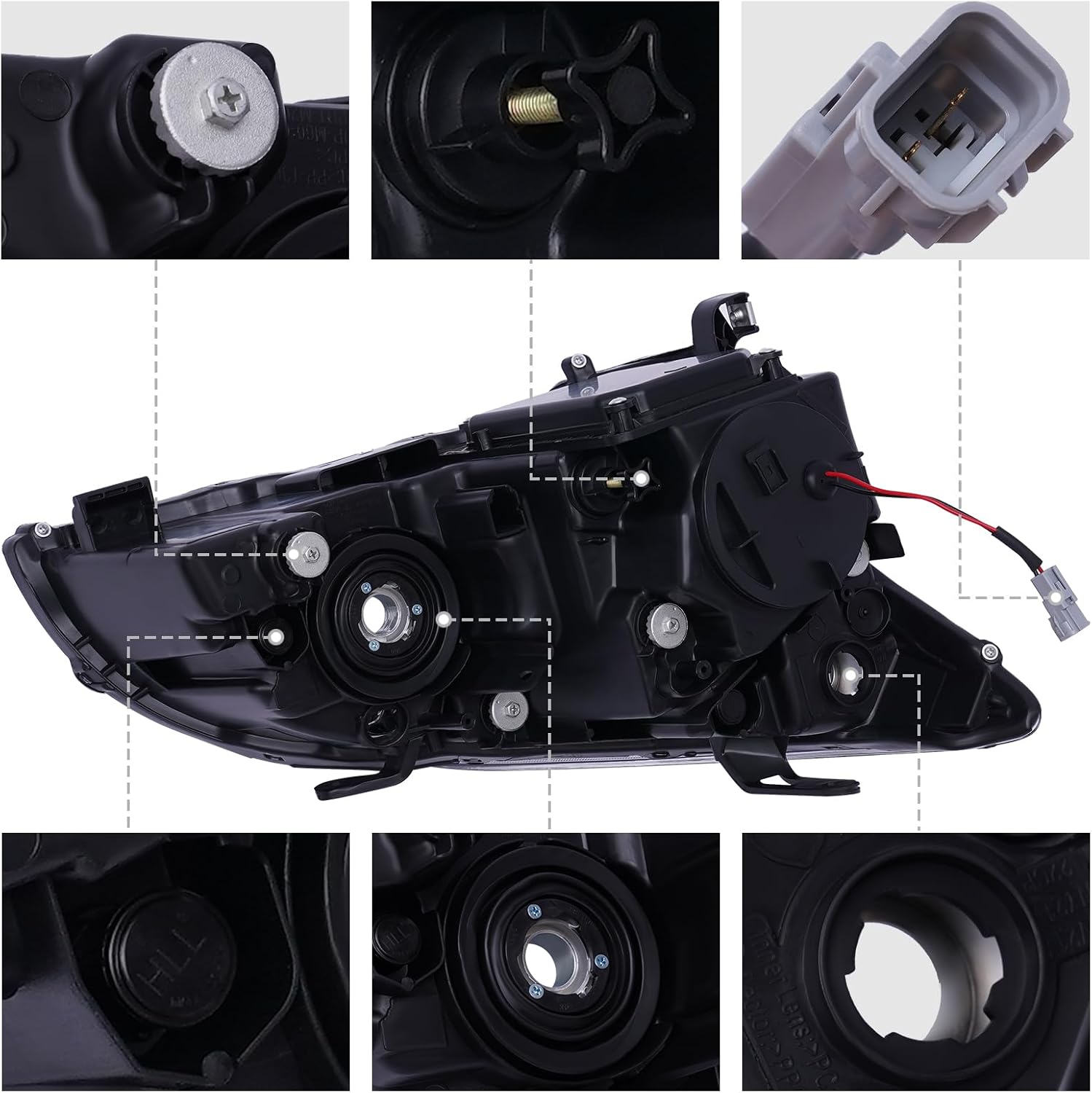 Faro delantero HID+ Conjunto de faros halógenos carcasa cromada con lente transparente compatible con Lexxuus RX330 RX350 RX400h 2004-2009 (lado