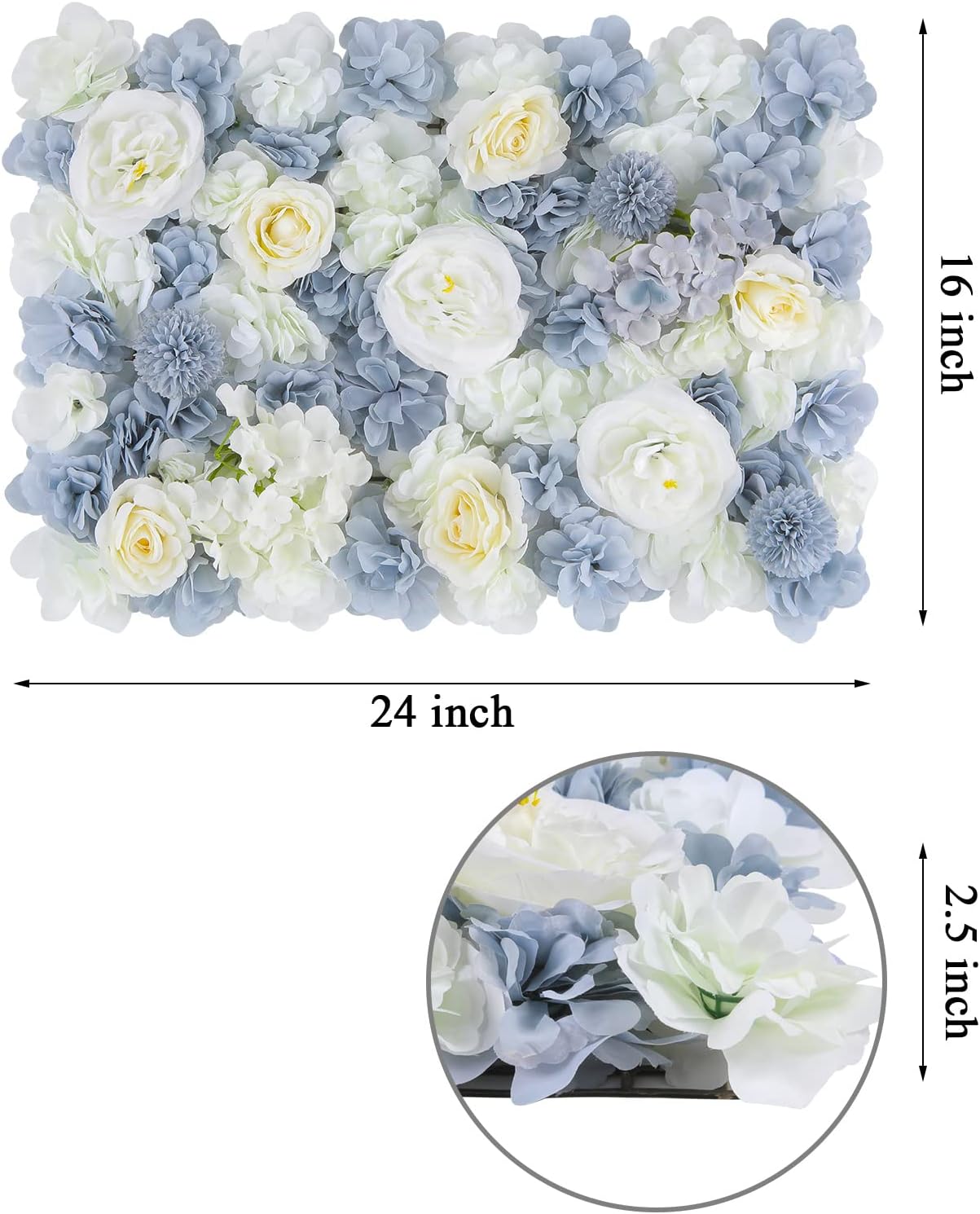 U’Artliens – Juego de paneles de pared de flores, telón de fondo de pared artificial de 24 x 16 pulgadas, panel floral de hortensias de seda 3D para