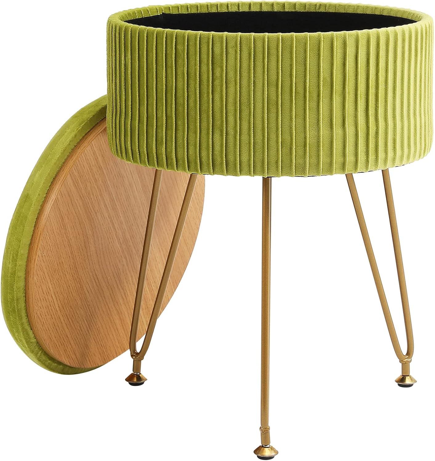CUYOCA Otomana redonda de almacenamiento con bandeja, taburete de tocador con almacenamiento para sala de estar, sala de maquillaje, mesa de café,