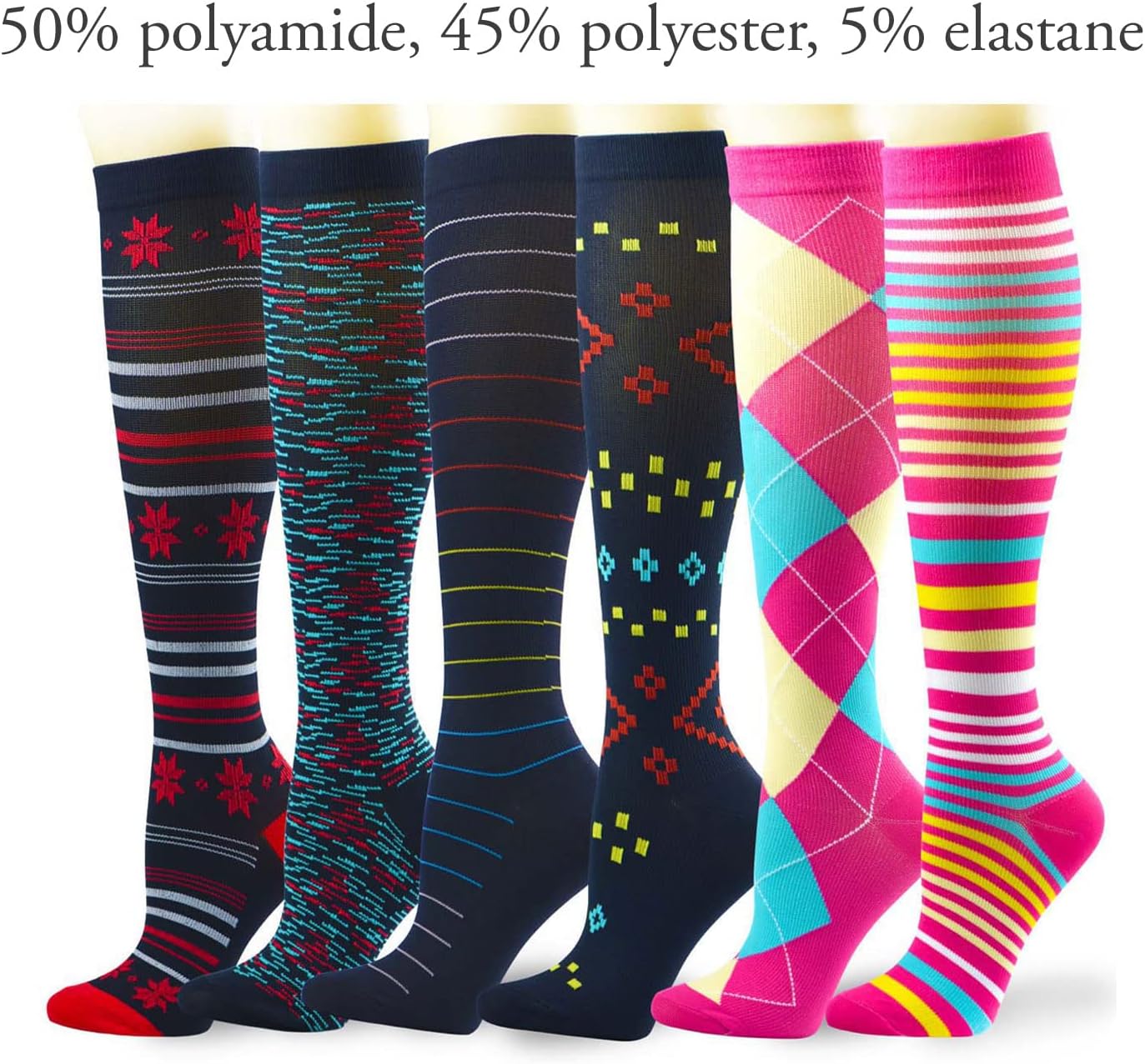 Lavencious Calcetines de compresión 6 pares de 8-15 mmHg para mujer talla de zapato 6-10, tamaño de calcetín 9-11, 6 pares