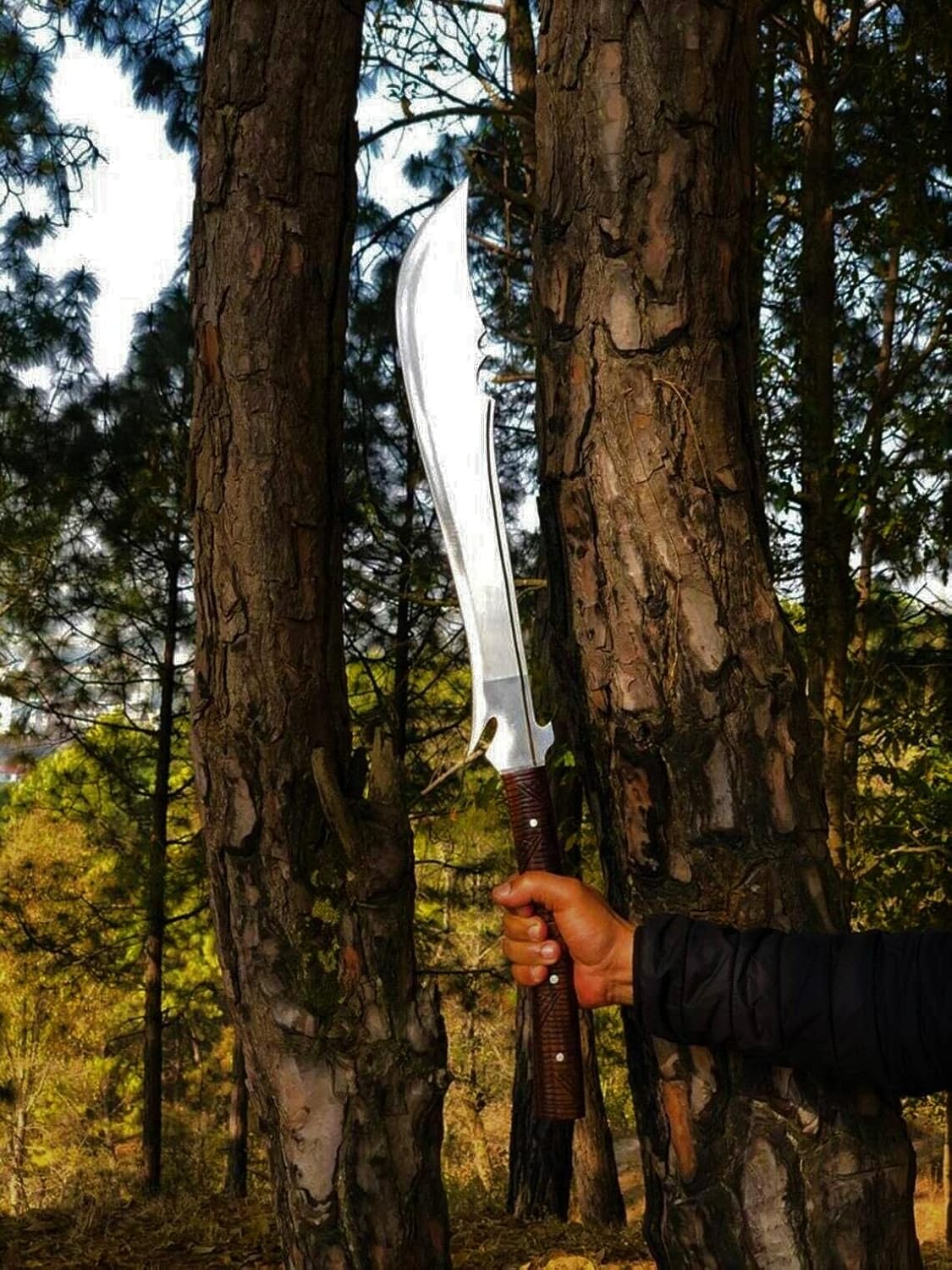 25 “acero D2 caza Bowie Machete cuchillo Full Tang HRC-56-58 Razor Sharp Serration con espuma