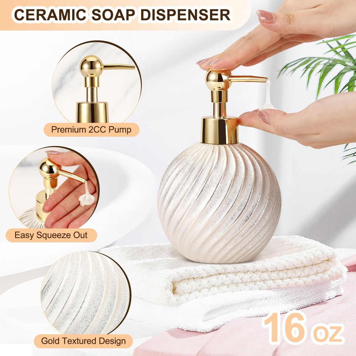 Vidalenta Juego de accesorios de baño, juego esencial de baño de cerámica de 4 piezas con soporte para cepillo de dientes, dispensador de jabón,