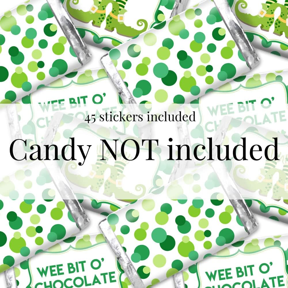 Wee Bit O’ Fun Día de San Patricio, mini envoltorios de calcomanías de chocolate para niños, 45 etiquetas envolventes de 1.4 x 2.6 pulgadas por